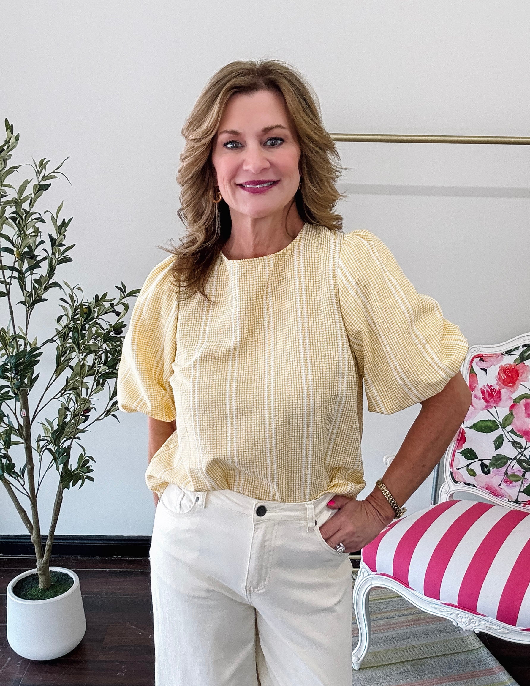 Yellow Gingham Bow Back Top