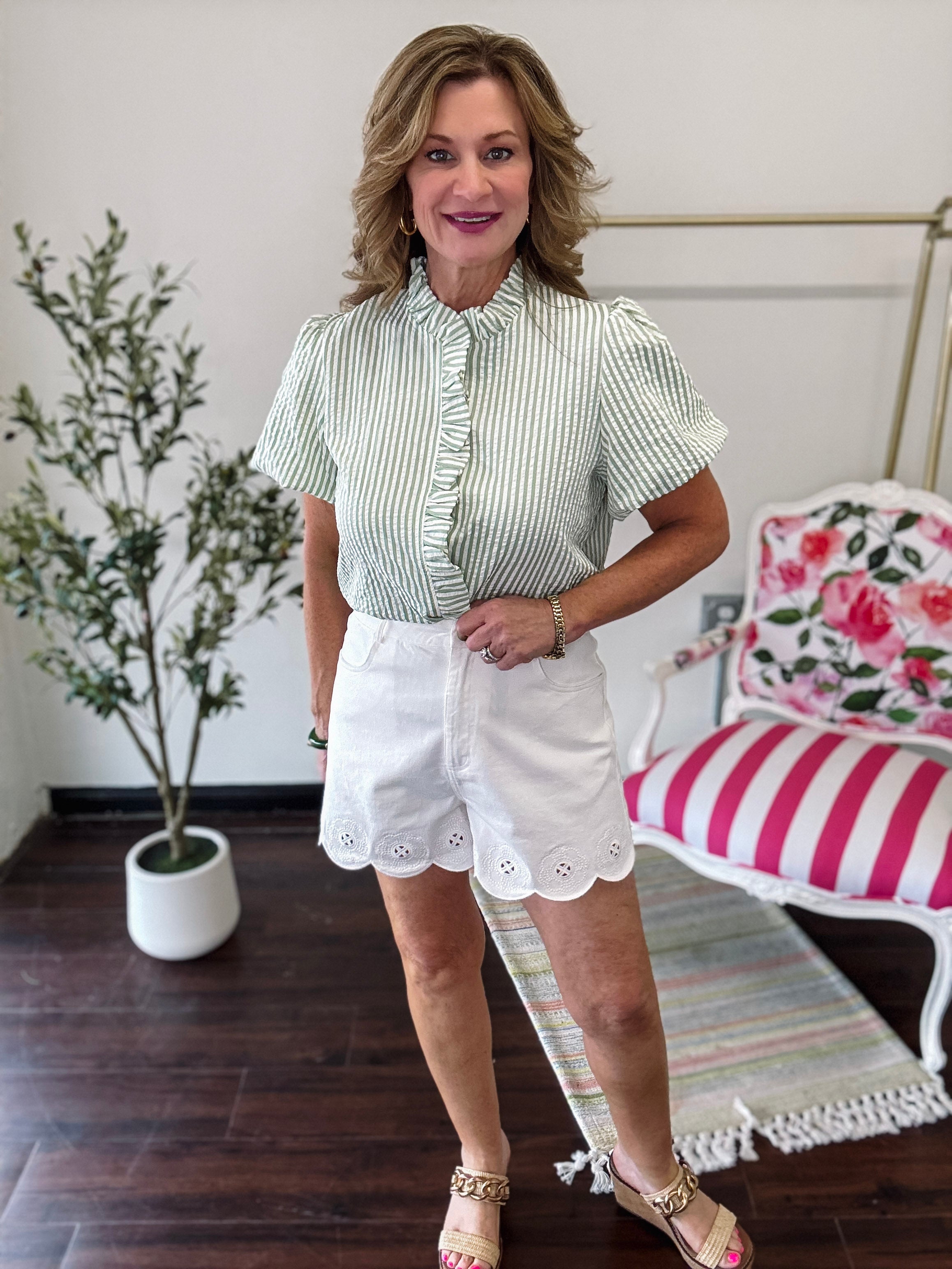 Bubble Sleeve Blouse- Green