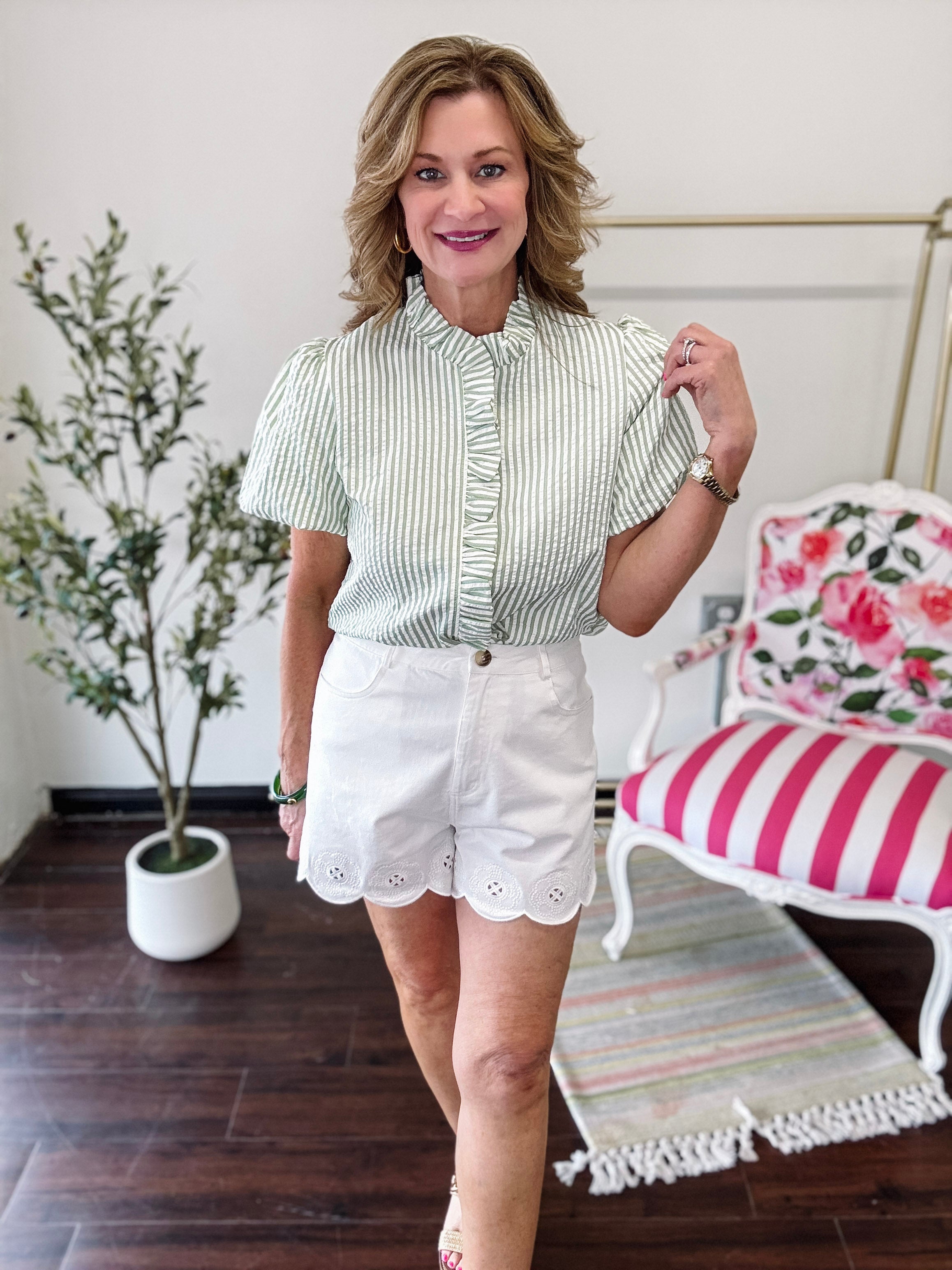 Bubble Sleeve Blouse- Green