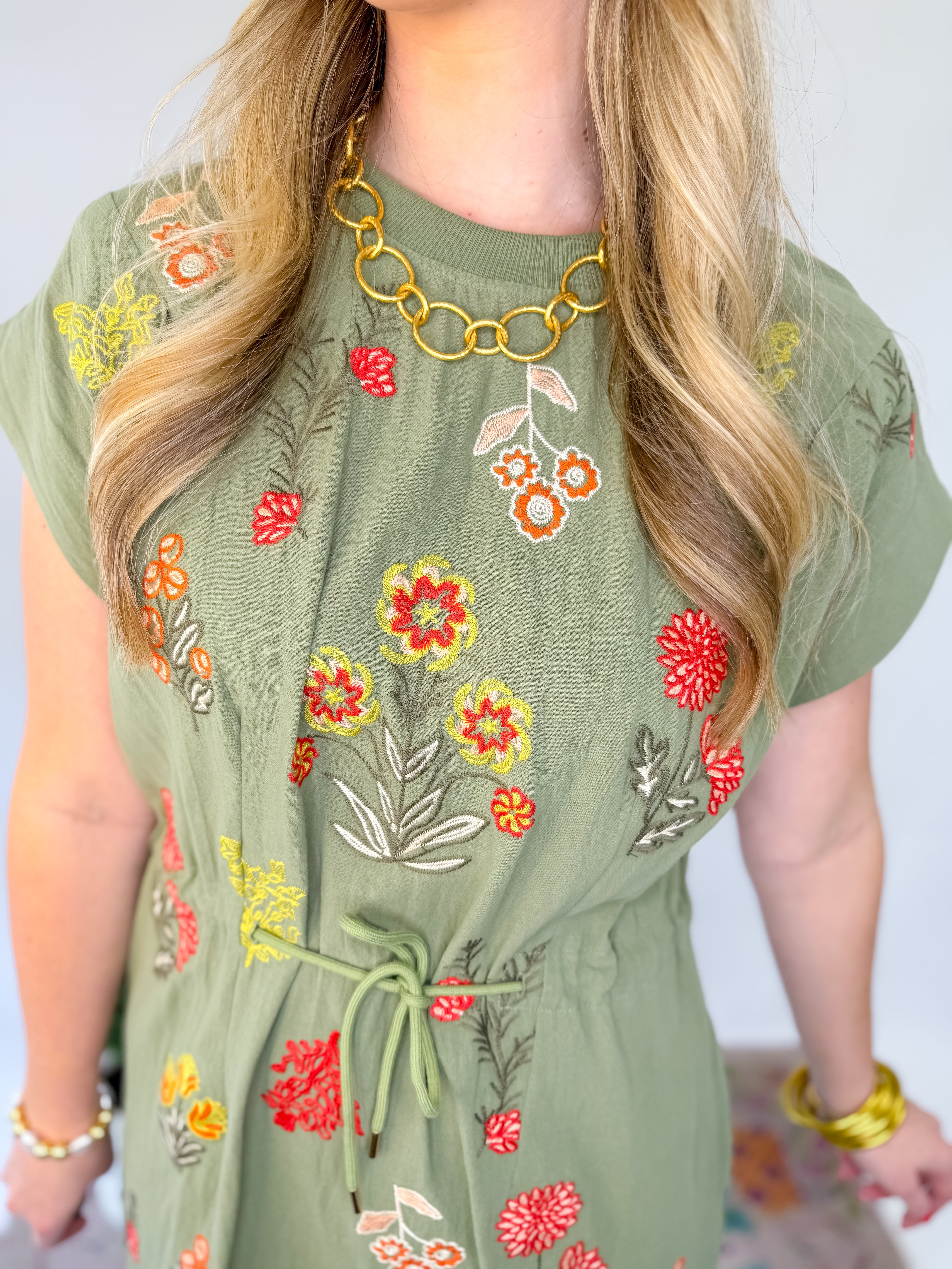 Wildflower Embroidered Dress - Sage