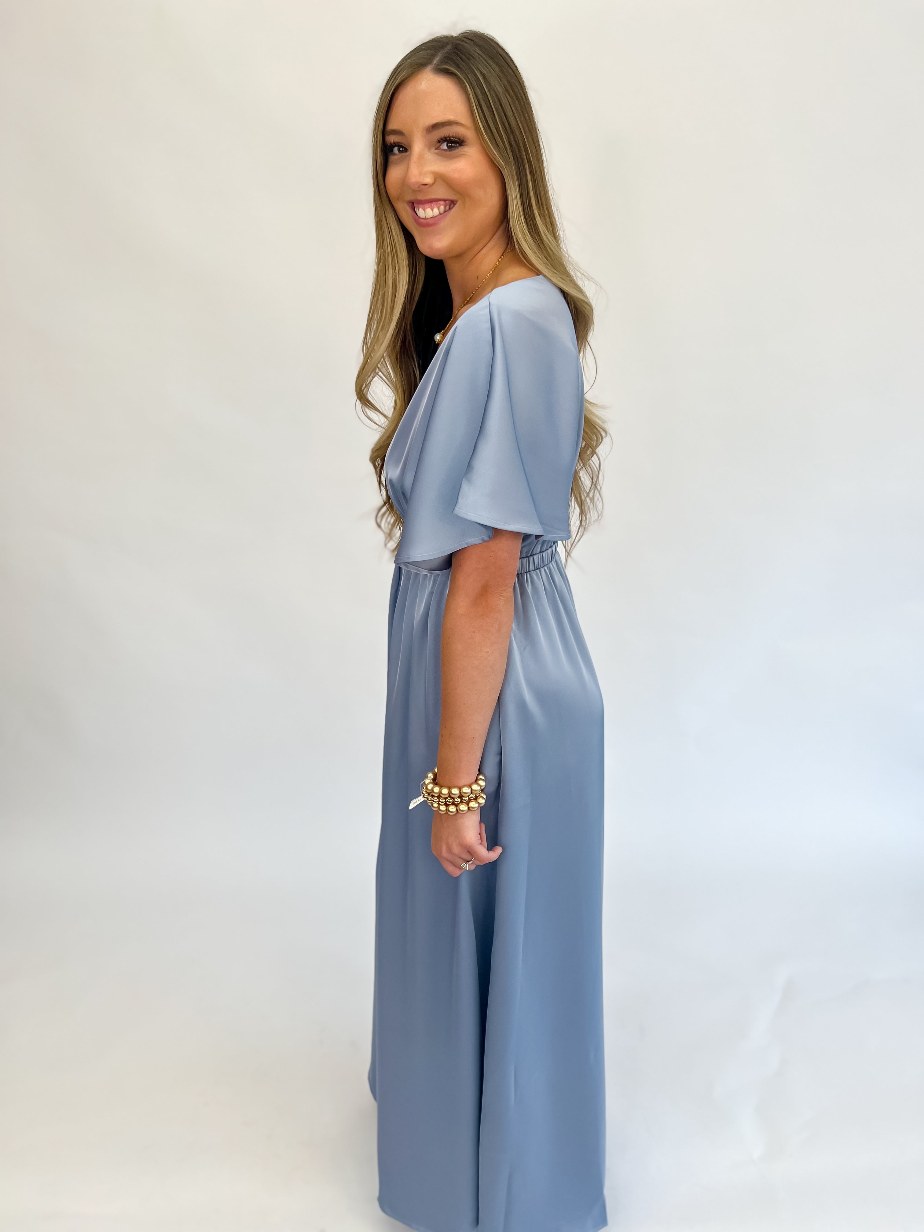 Sophisticated Satin Maxi Dress-Dove