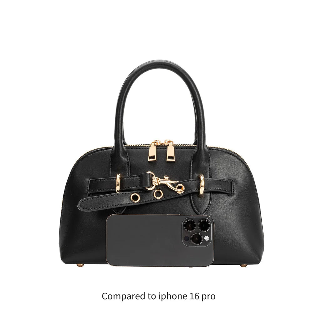 Rue Vegan Leather Top Handle Belted Bag-Black