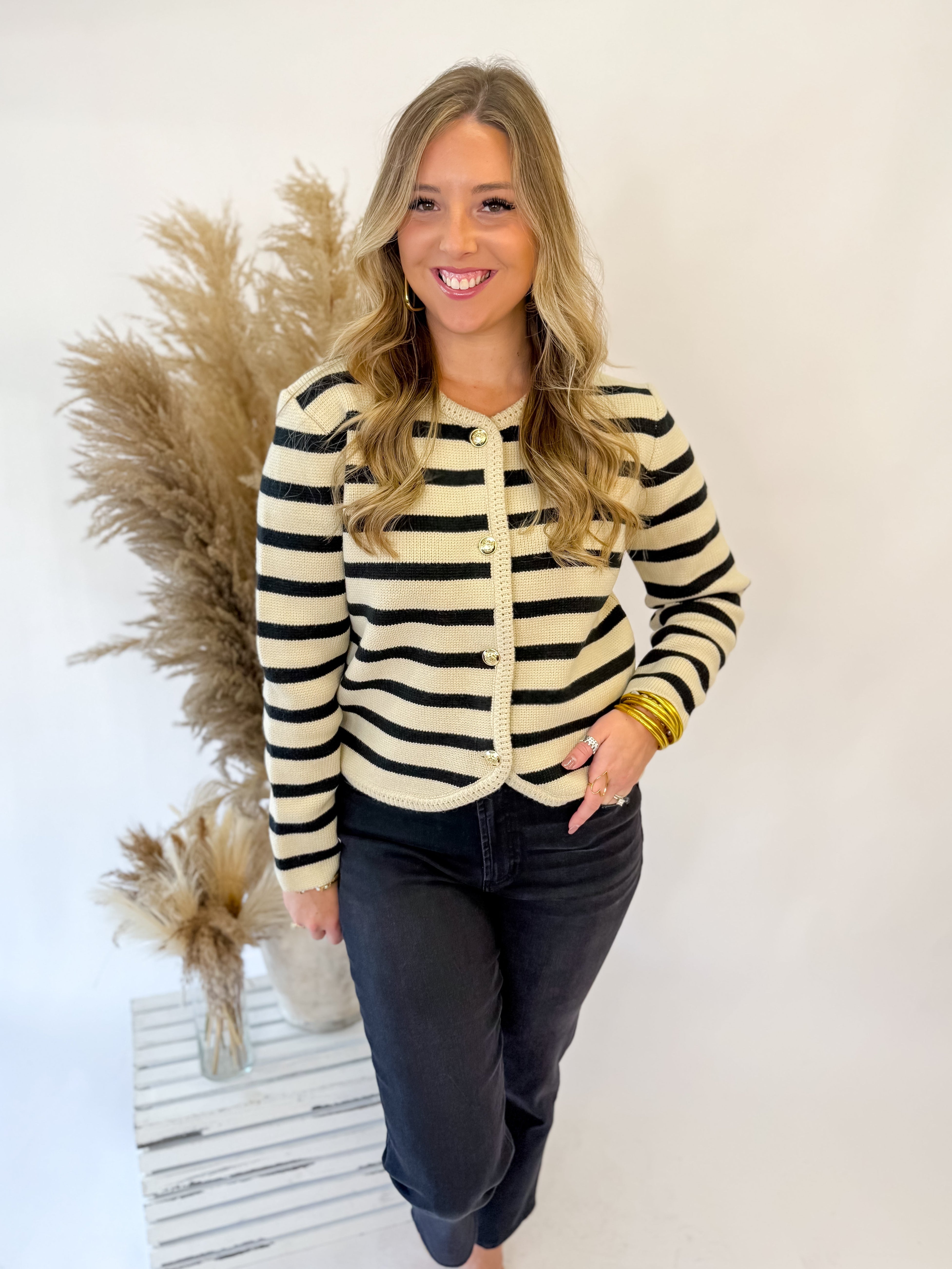 [Strut and Bolt Button Down Stripe Cardigan