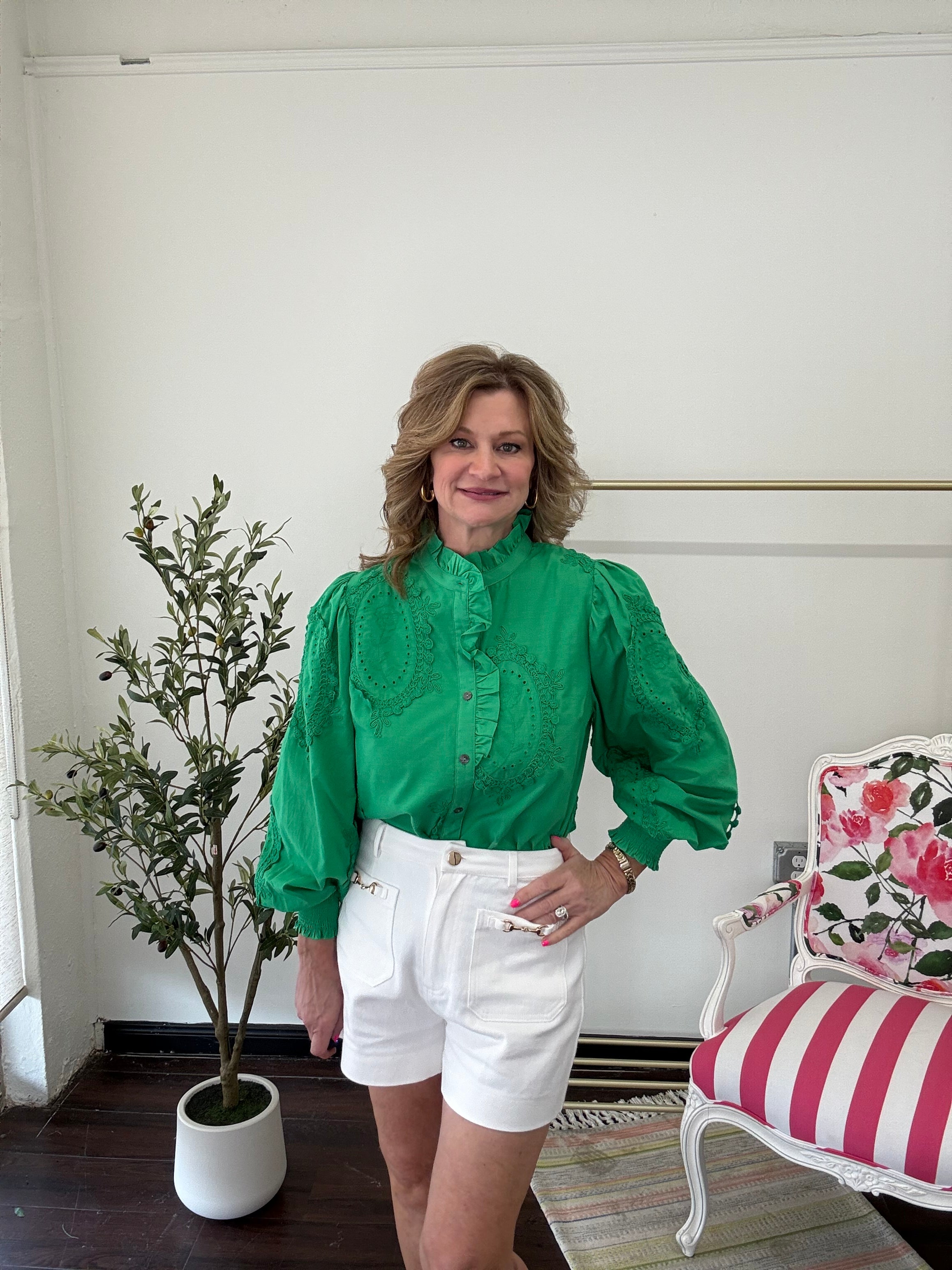 Grace Button Front Top- Green