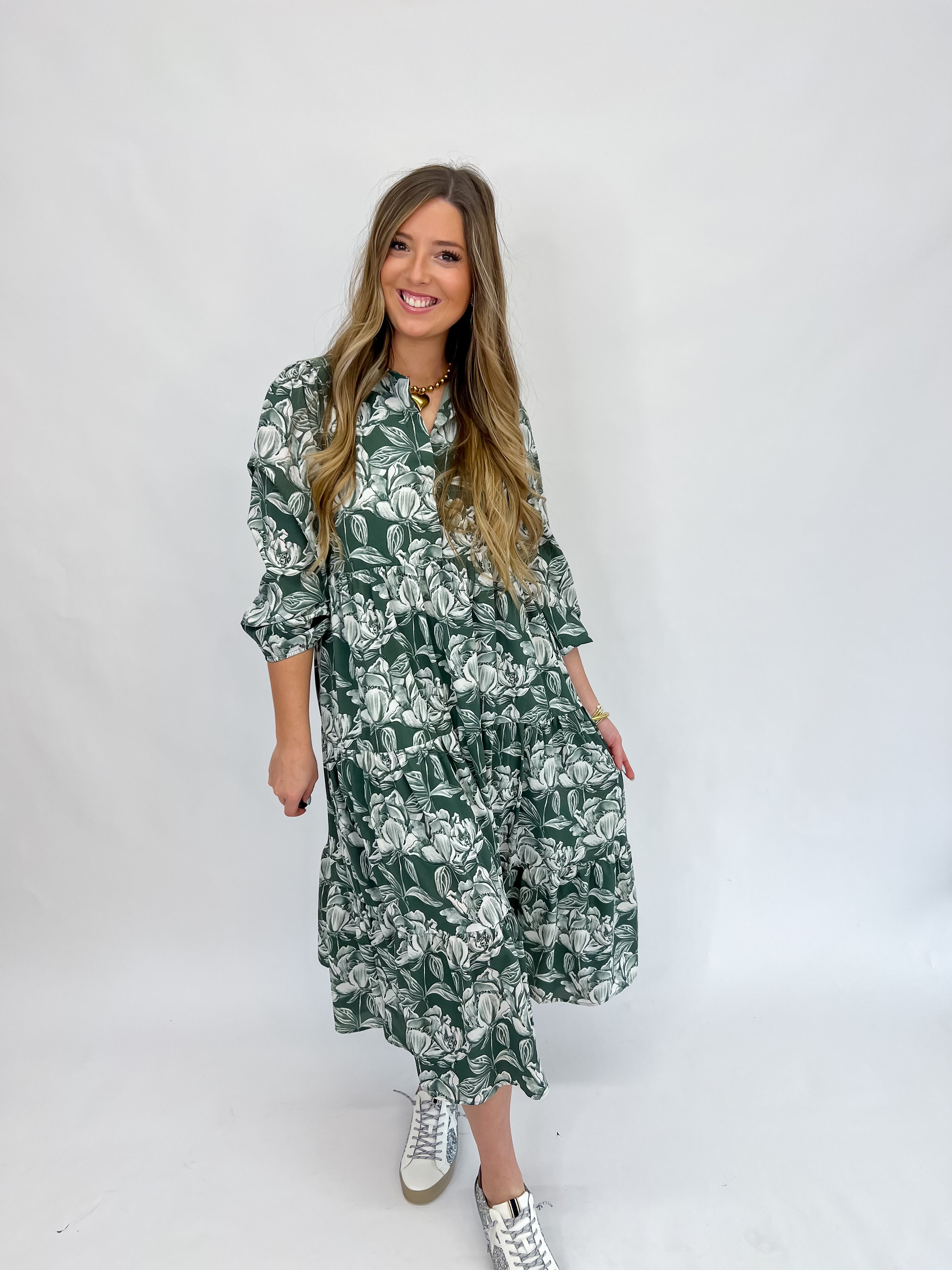 In Full Motion Midi Dress-H Green