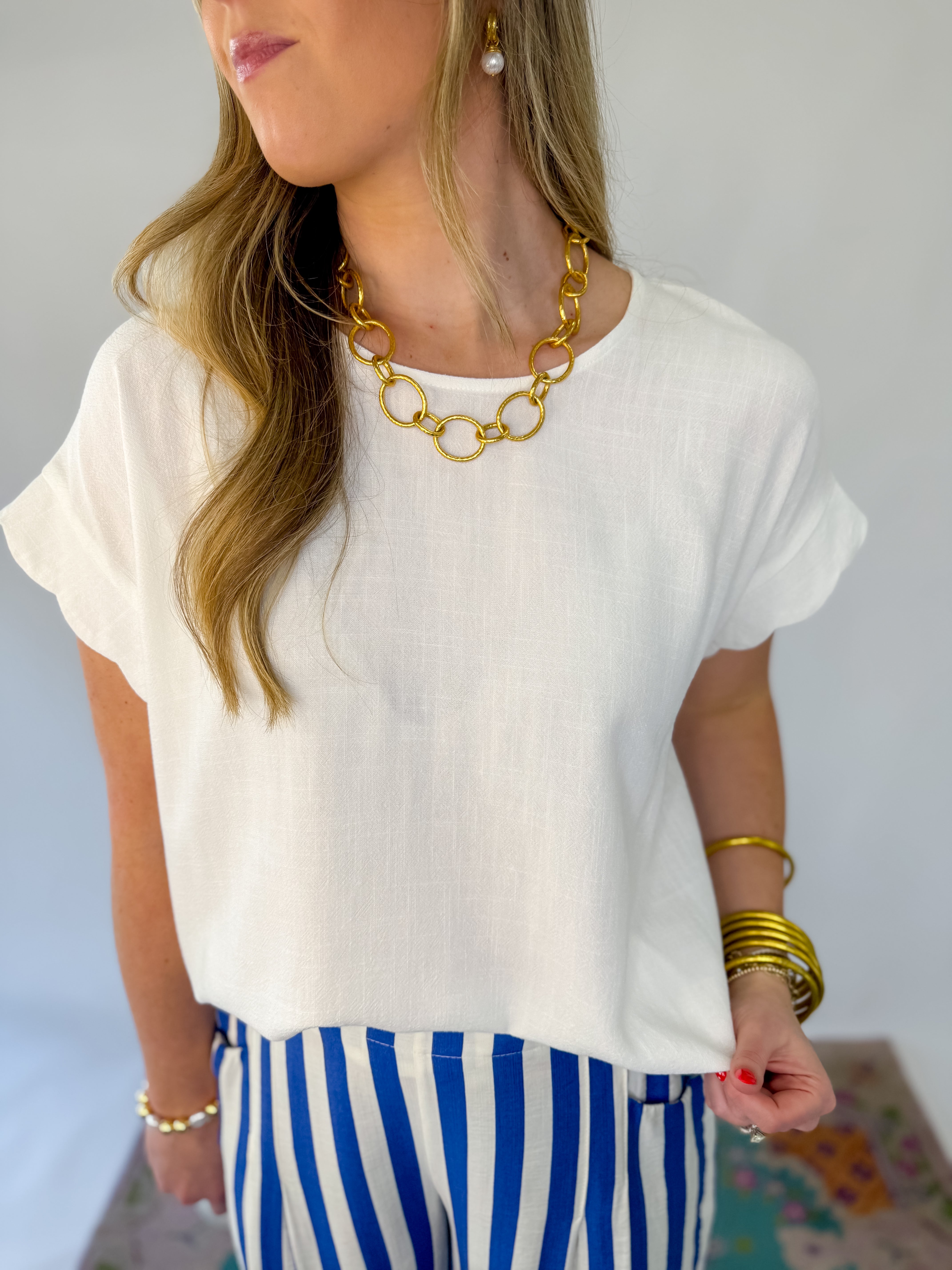 Scalloped Hem Neutral Top - Off White