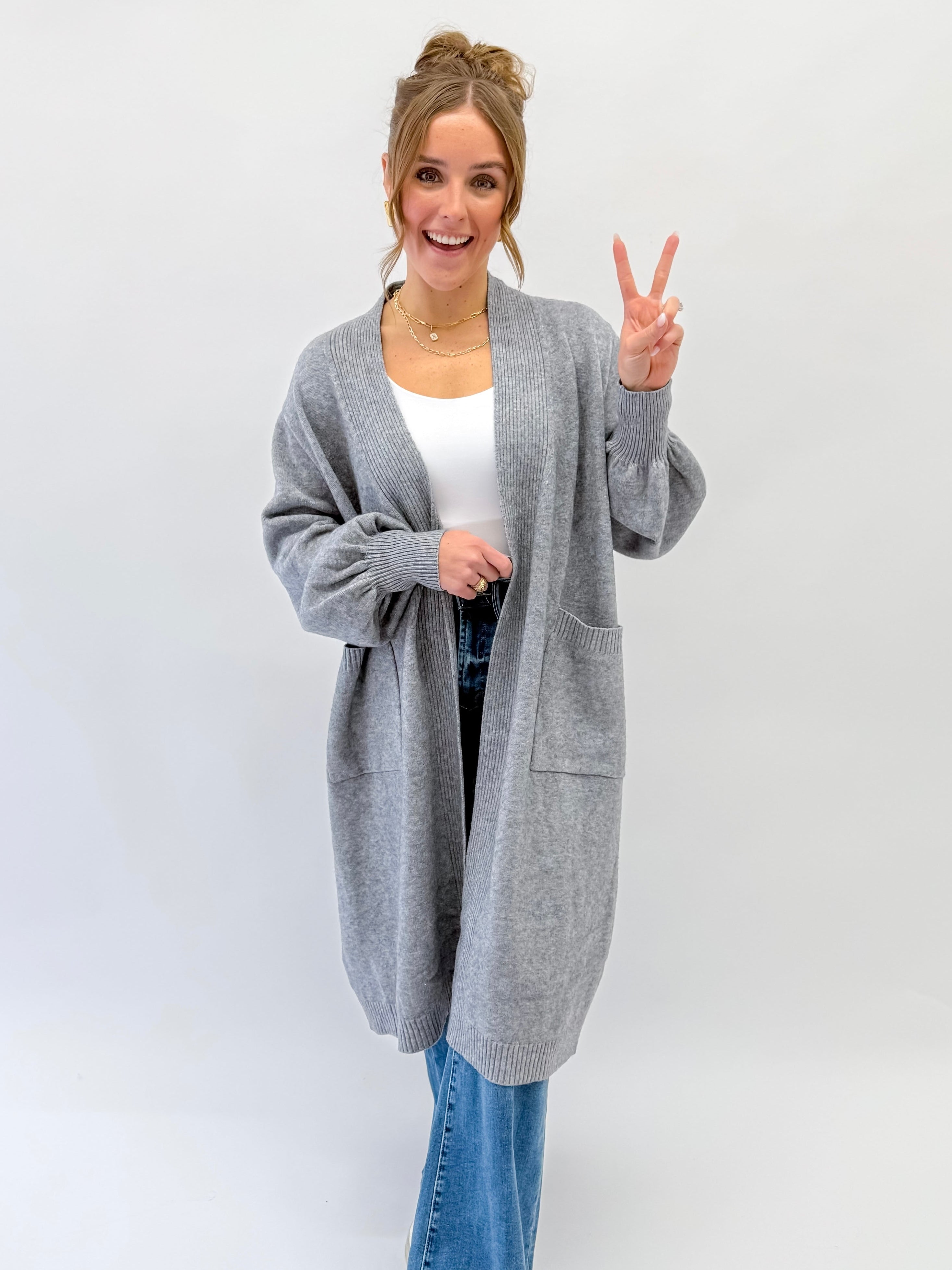 Luxe Volume Sleeve Cardigan- Heather Grey