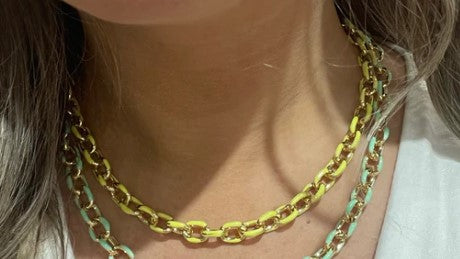 Gold And Neon Chain Necklace-Neon Yellow