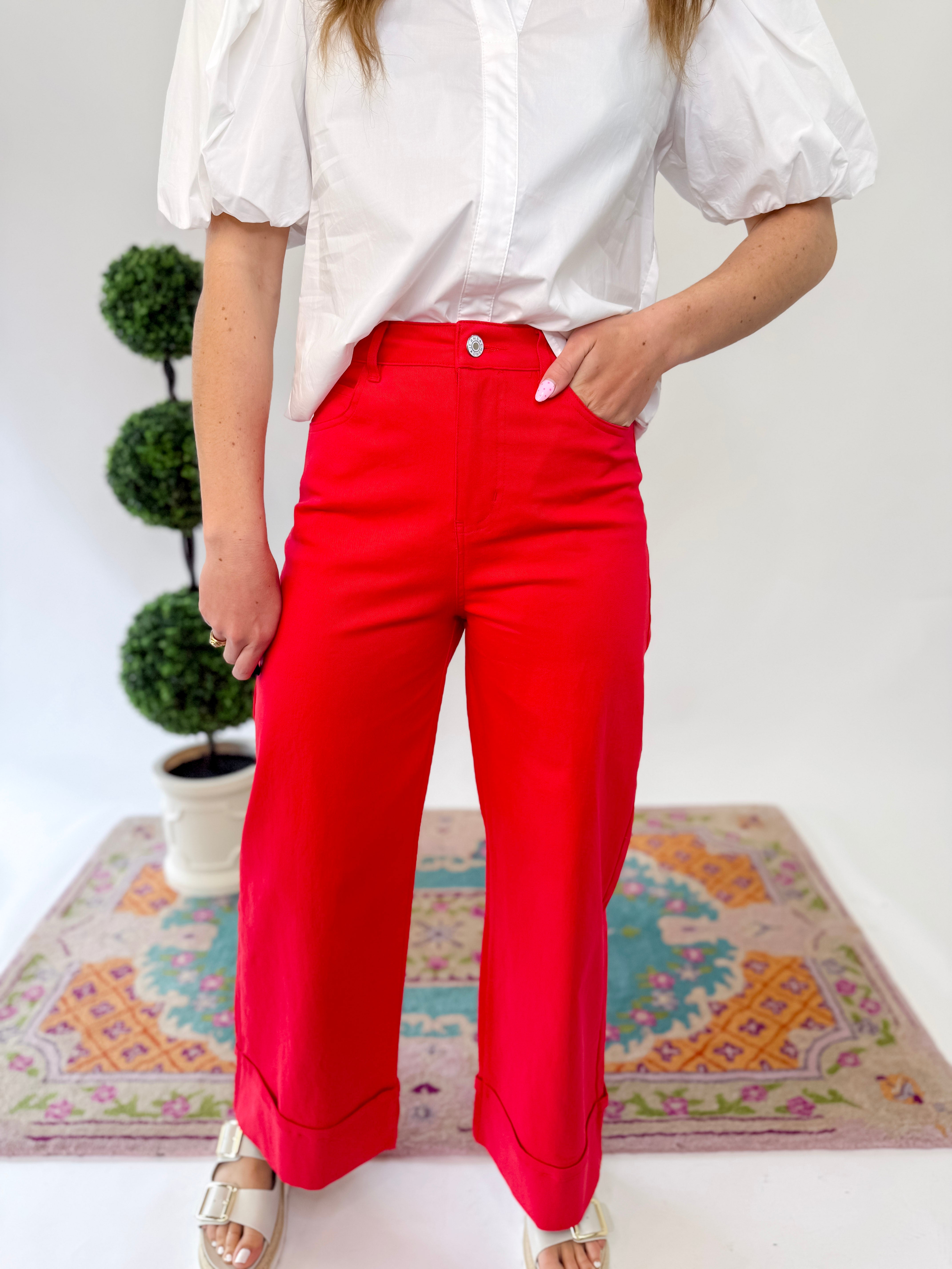 Harper Mid-Rise Flare Jeans - Red
