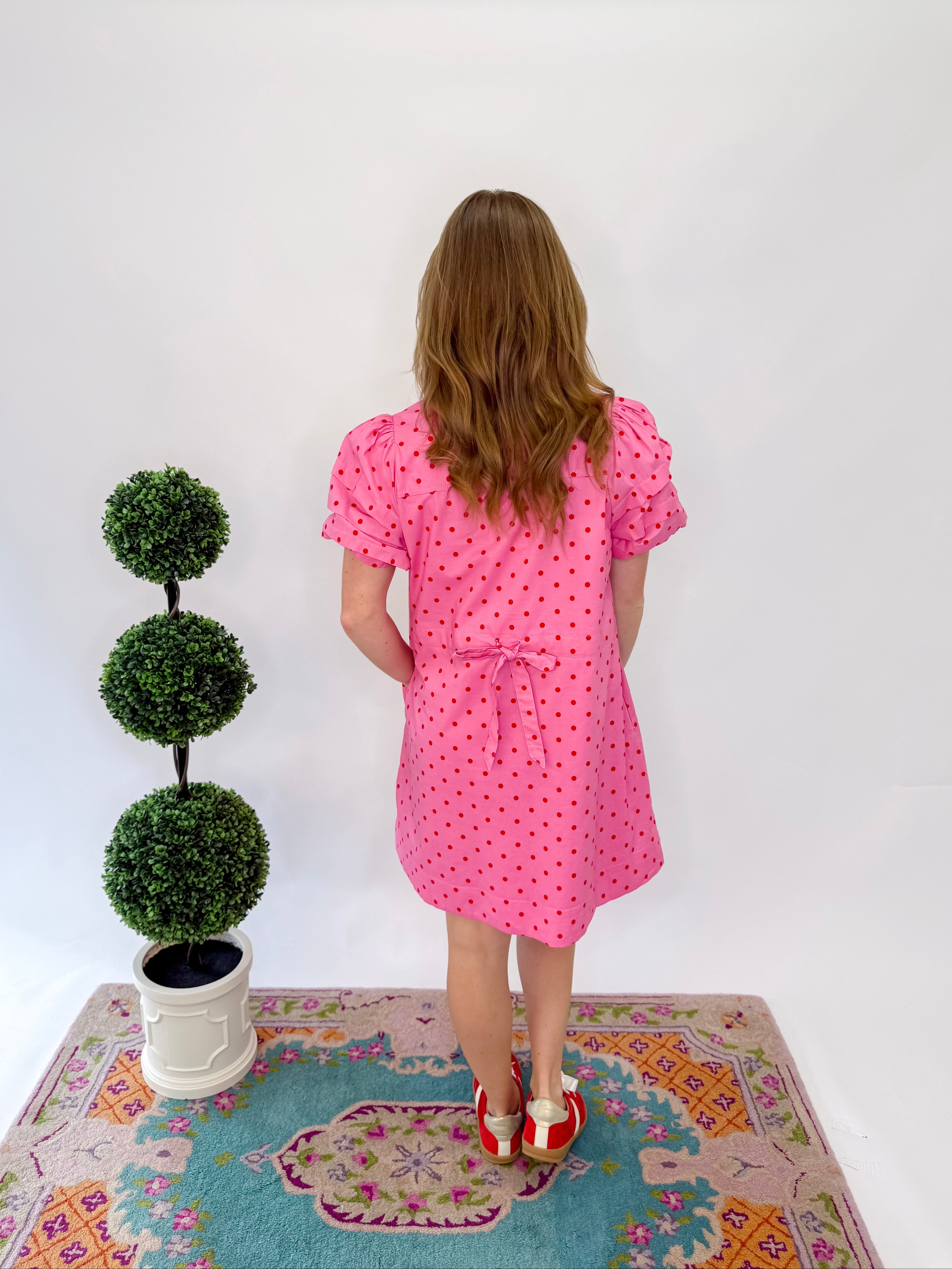 Melody Polka Dot Puff Sleeve Dress - Pink