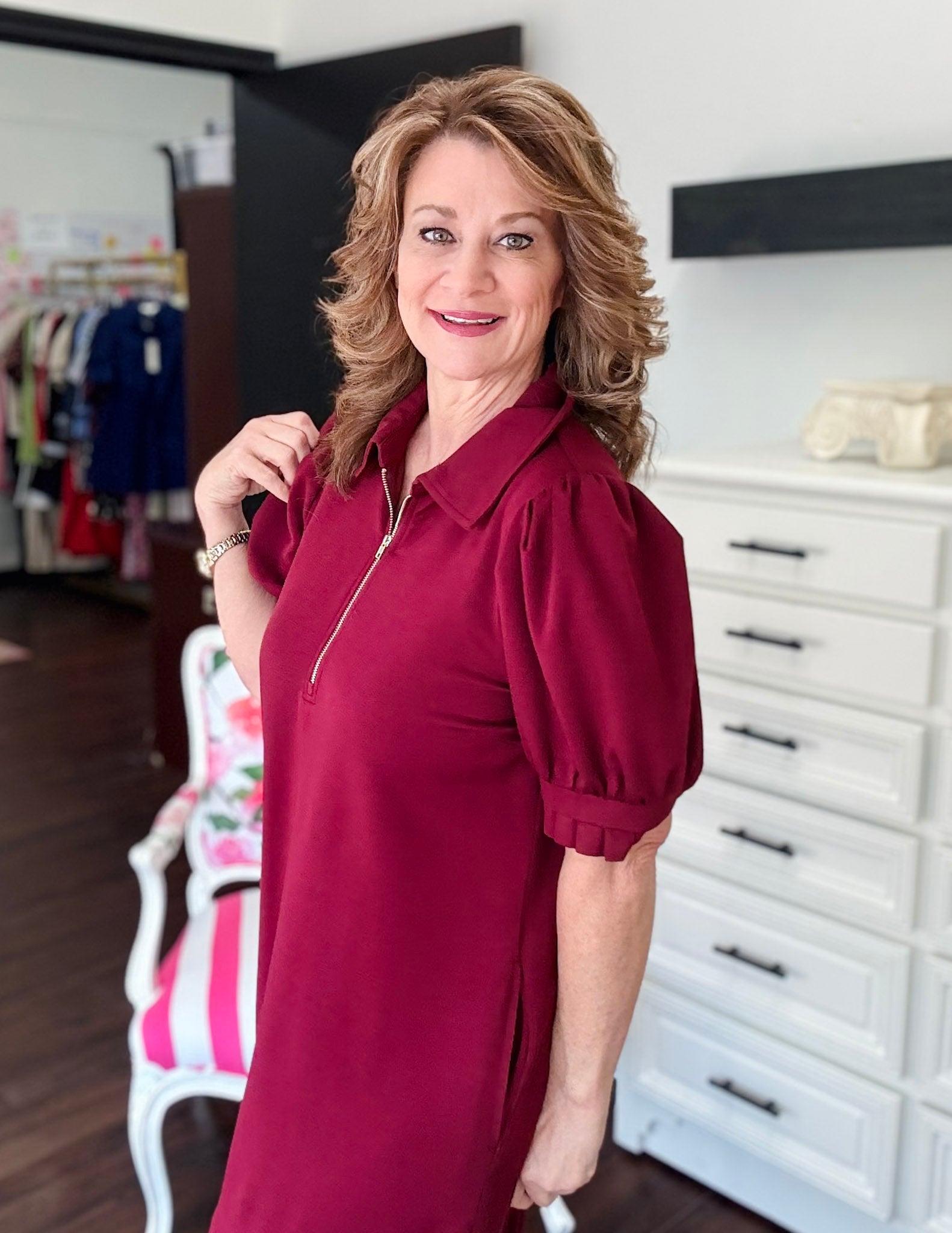 Kick Pleat Dress - Burgundy