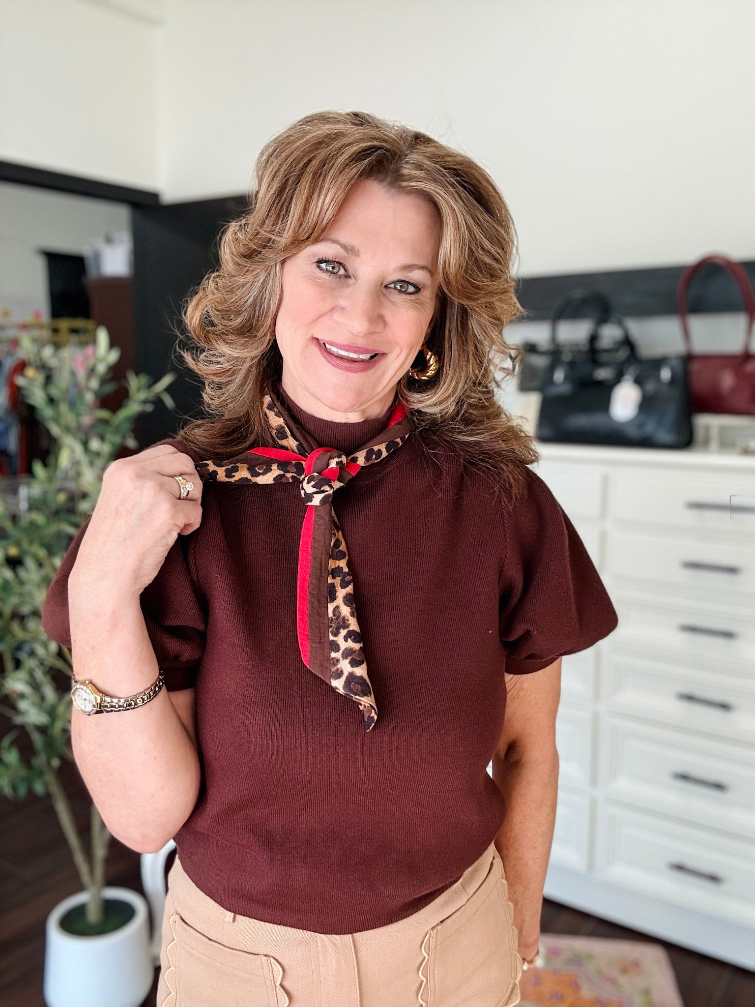 Scarf Detail Top - Brown