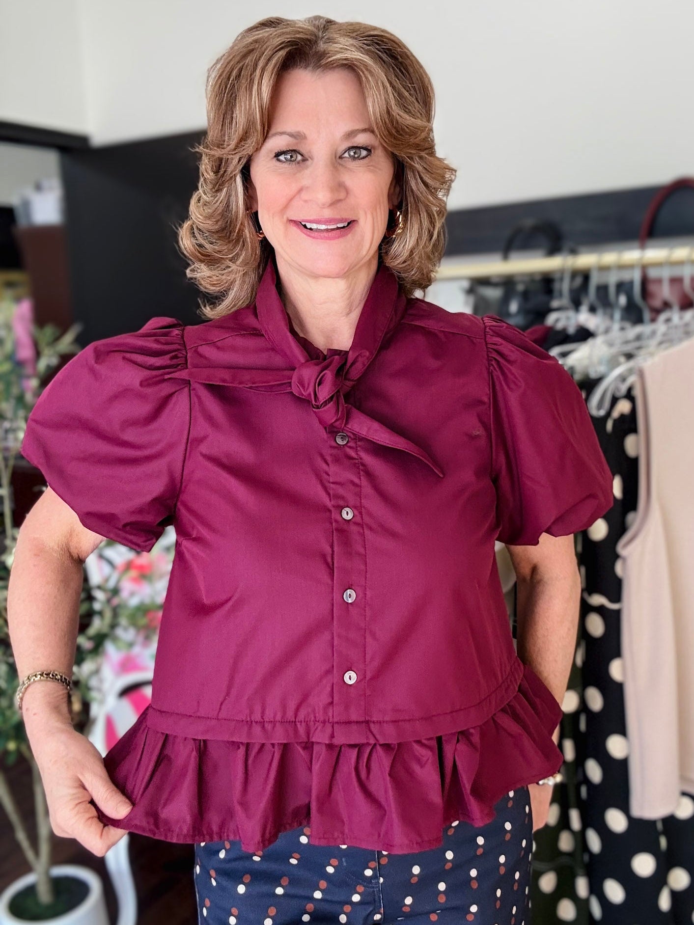 Classic Peplum Top - Burgundy