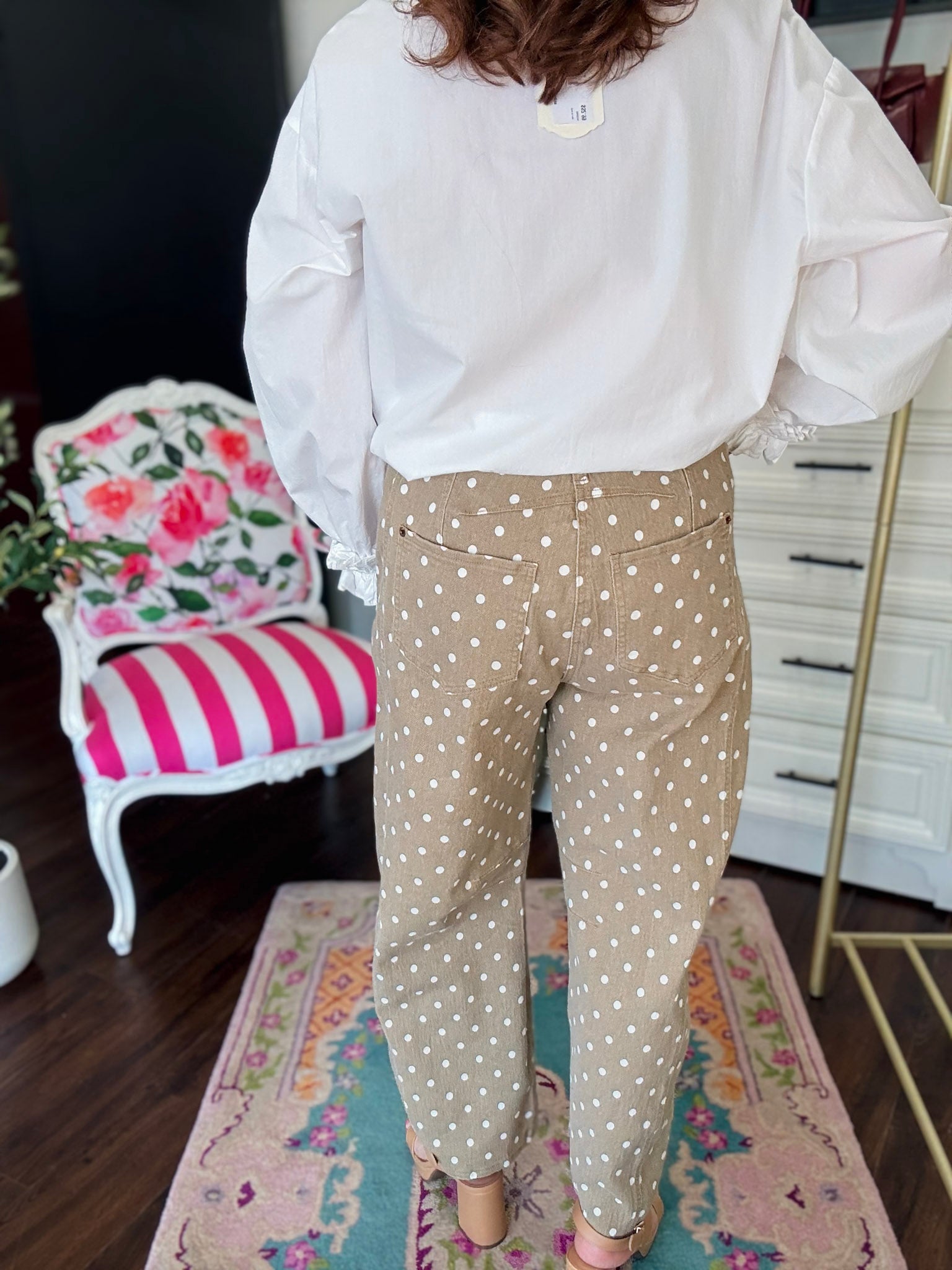 Latte Fun - Dot Pant - Tan Barrel Pant - Latte