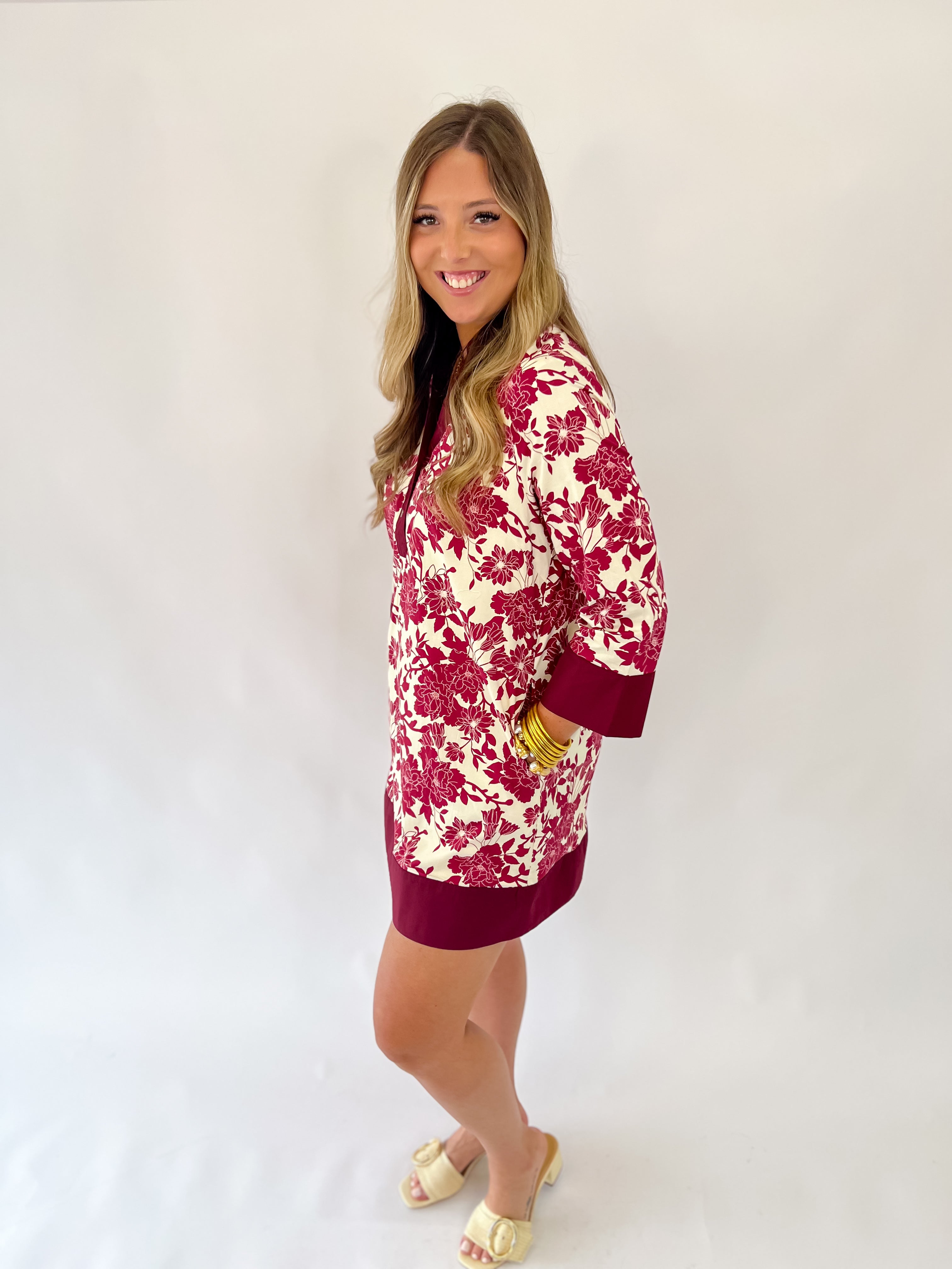Fine Floral Burgundy Dress