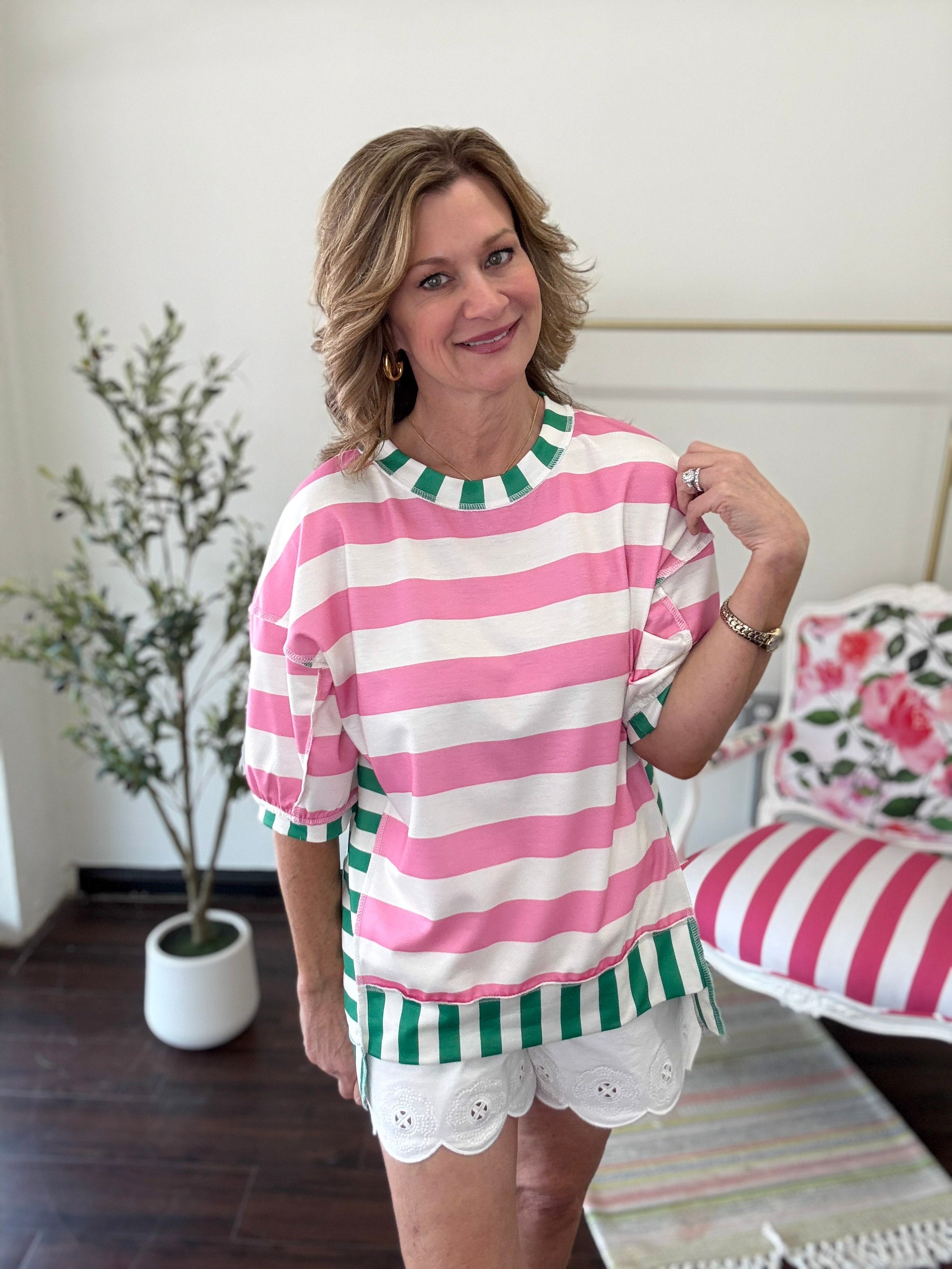 Double Take Contrast Stripe Top