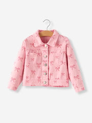 Pink Girls Butterfly Bow Denim Jacket