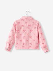 Pink Girls Butterfly Bow Denim Jacket