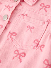 Pink Girls Butterfly Bow Denim Jacket