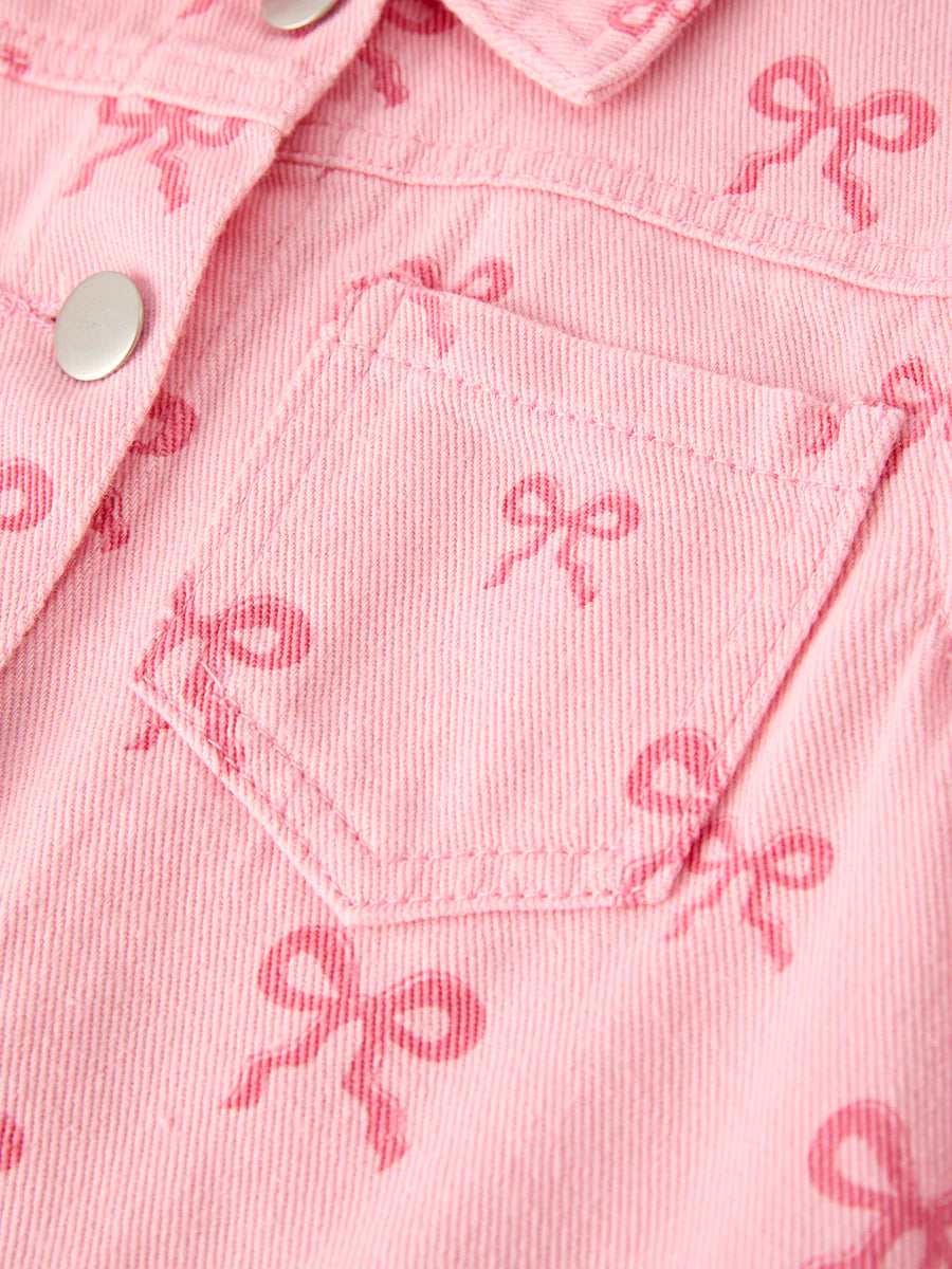 Pink Girls Butterfly Bow Denim Jacket