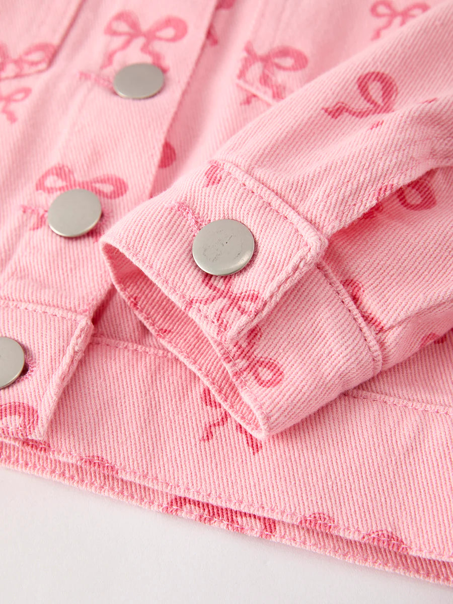 Pink Girls Butterfly Bow Denim Jacket