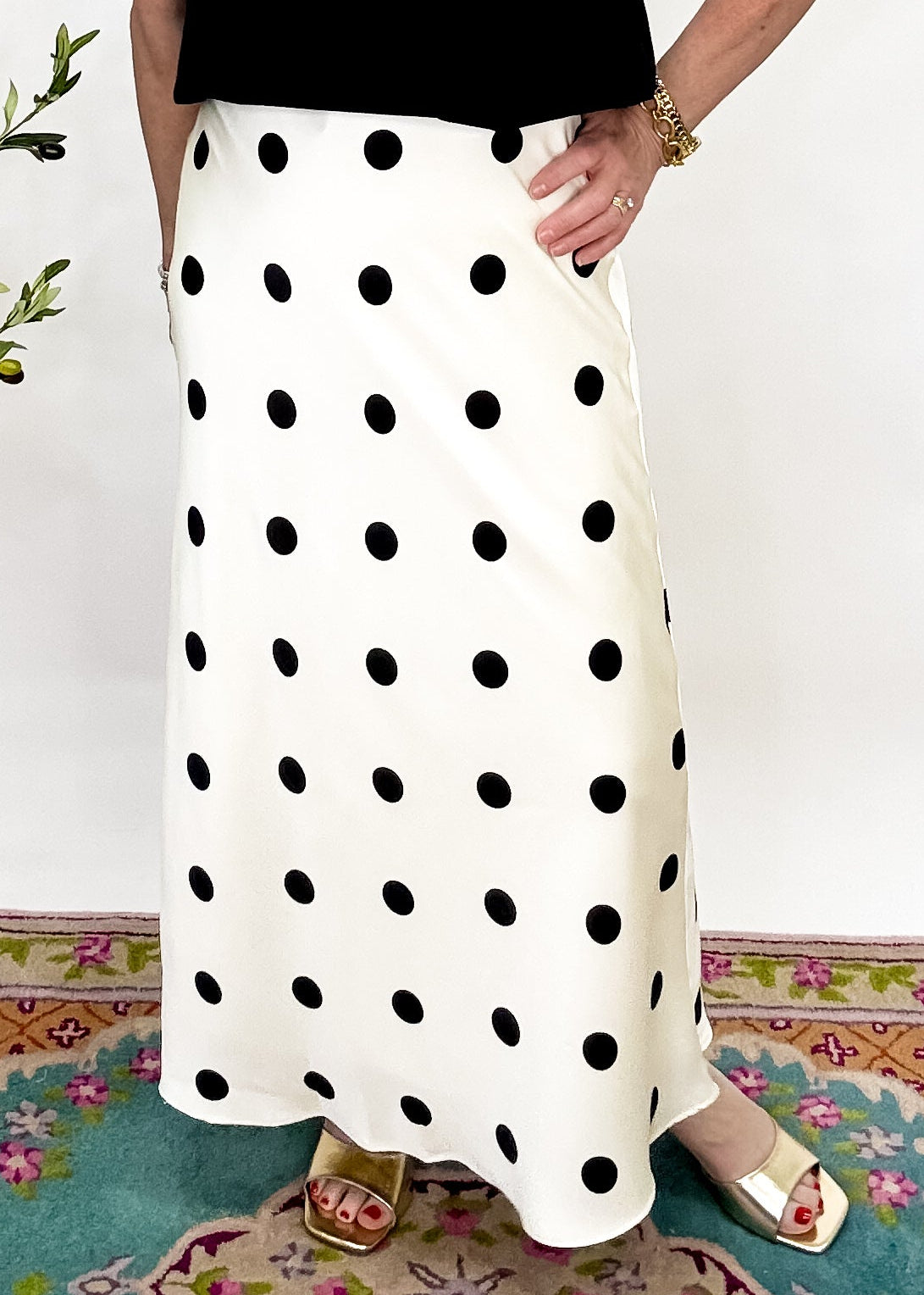 Camille Polka Dot Maxi Skirt - Off White