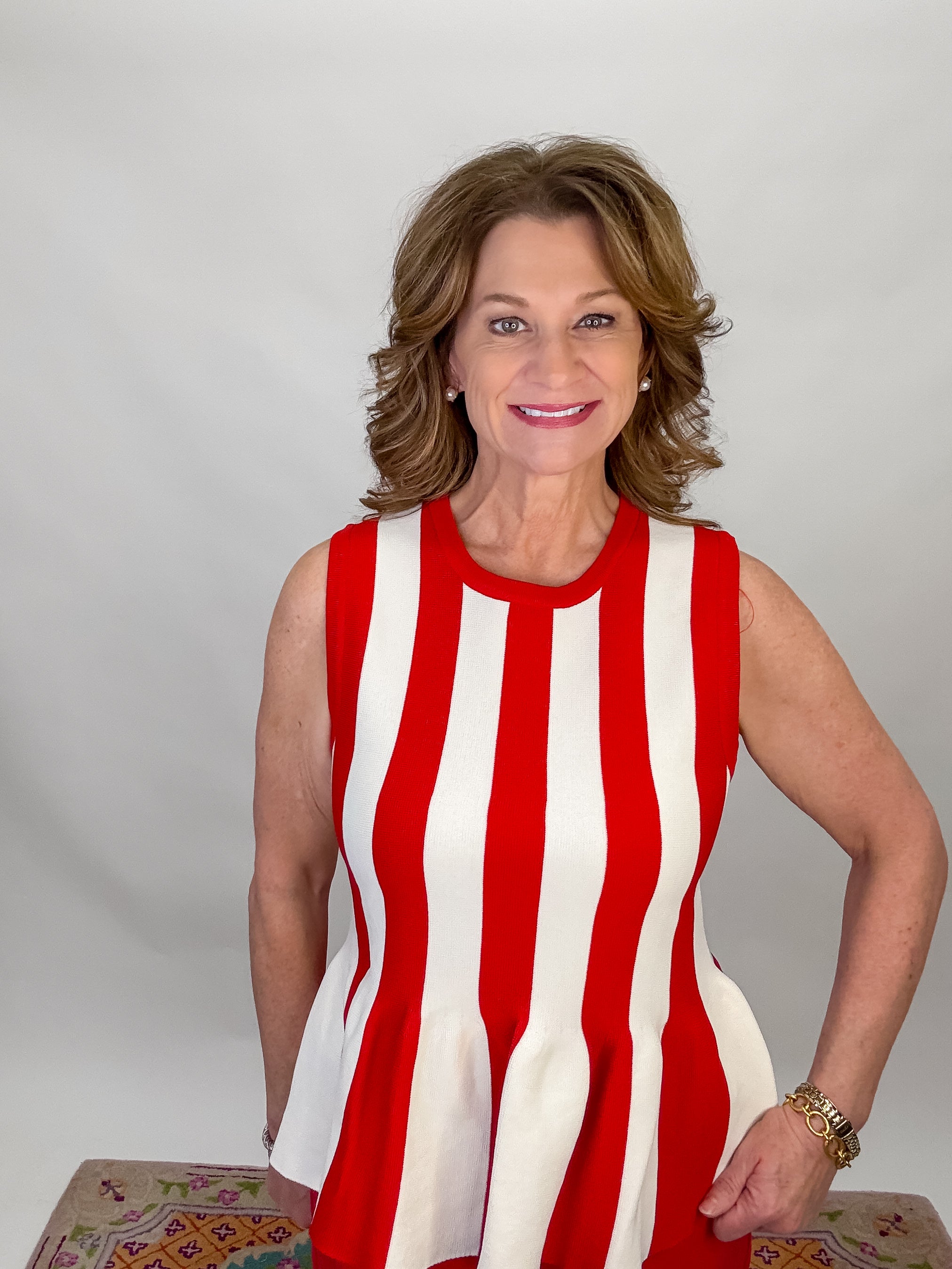 Serena Striped Knit Blouse - Red