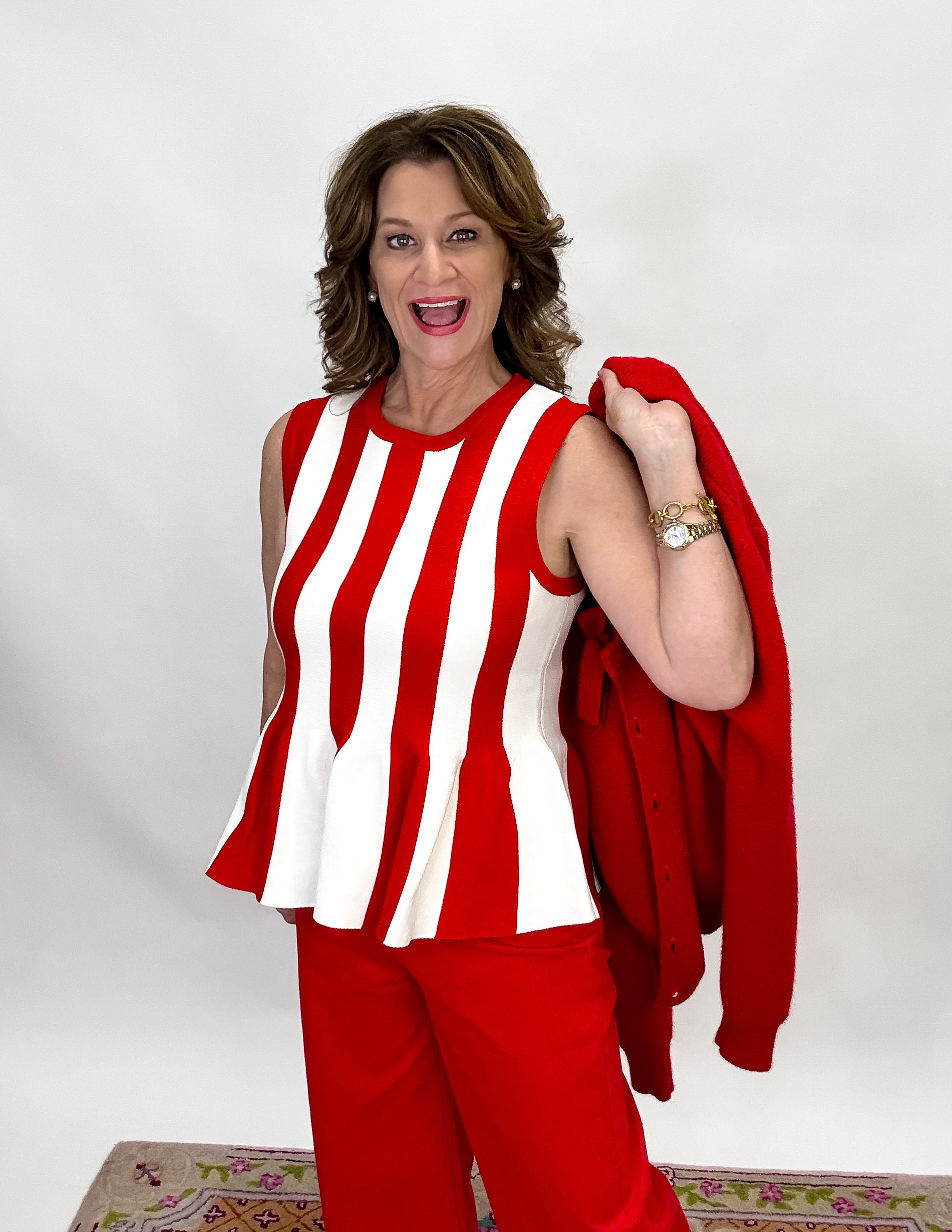 Serena Striped Knit Blouse - Red