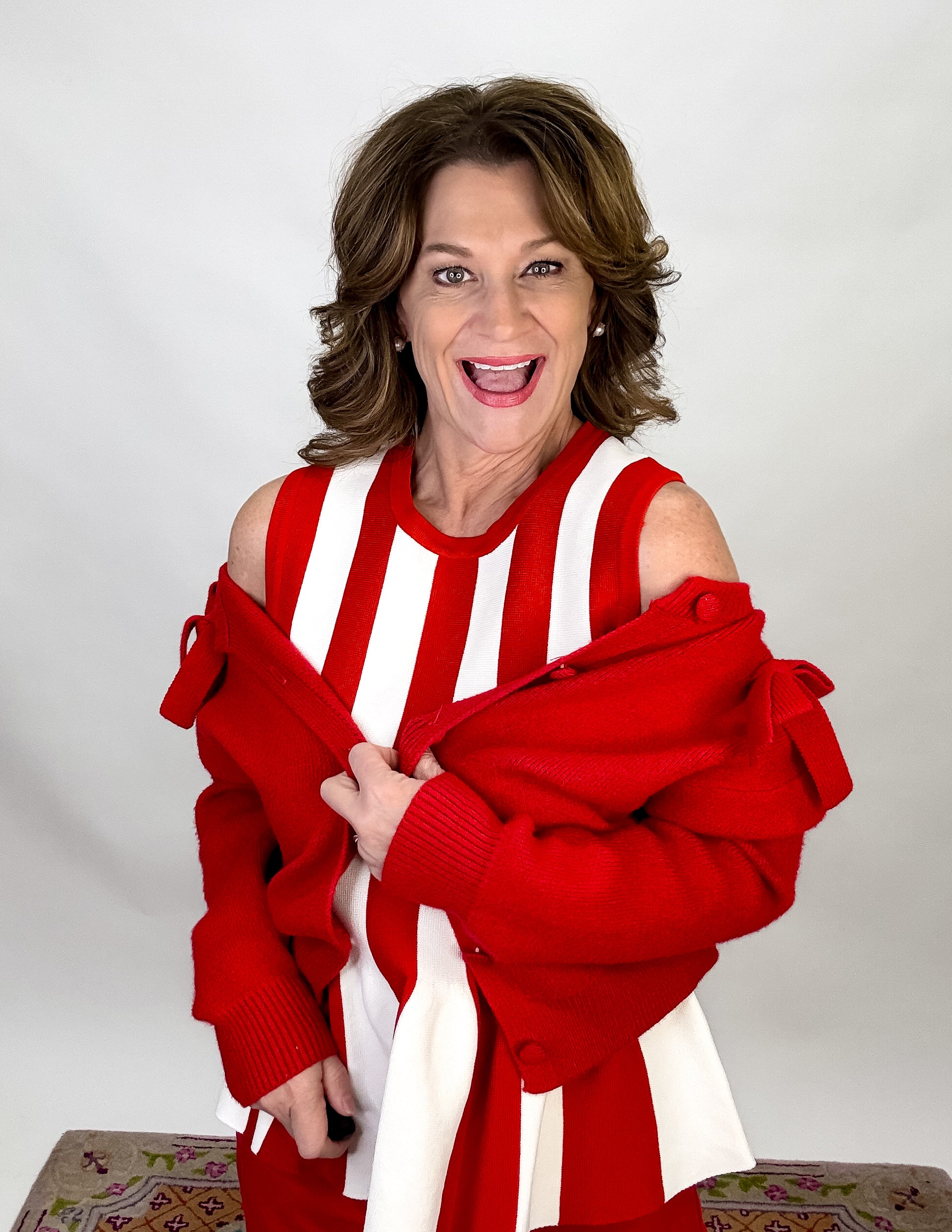 Serena Striped Knit Blouse - Red