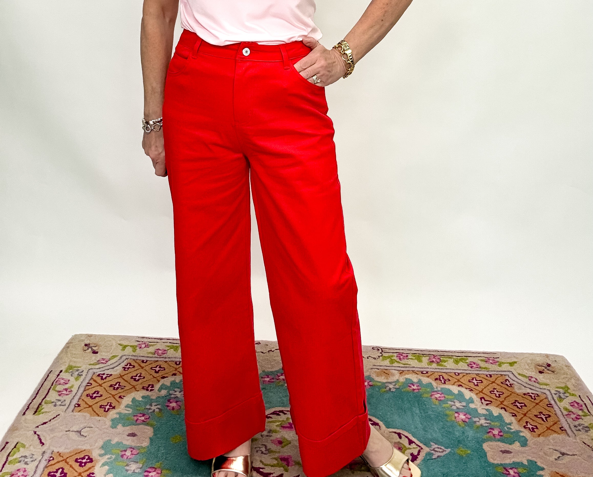 Harper Mid-Rise Flare Jeans - Red