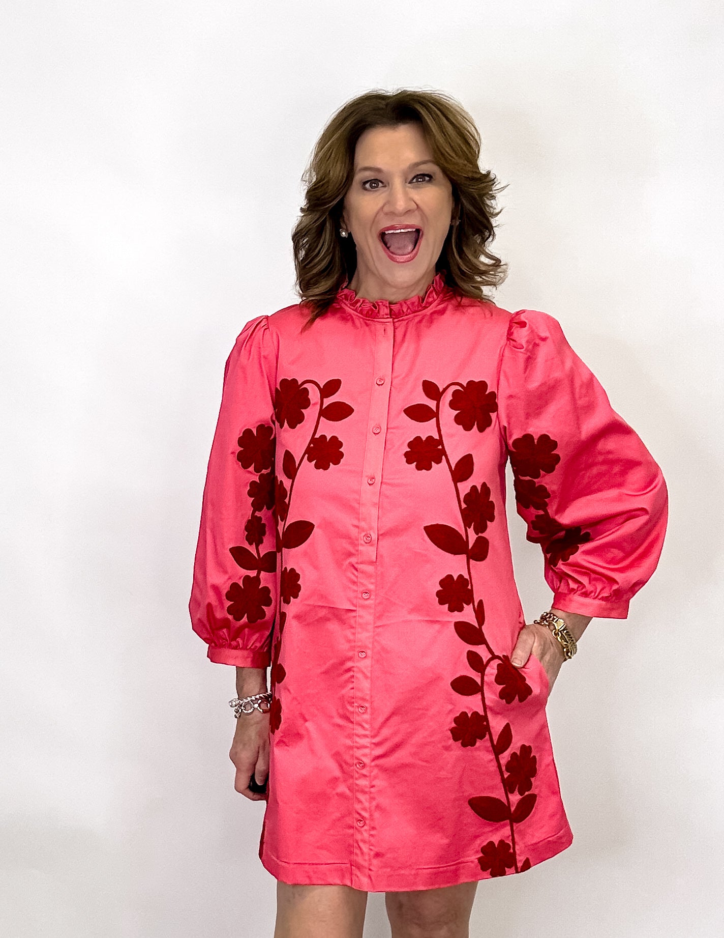 Crimson Bloom Ruffle Dress