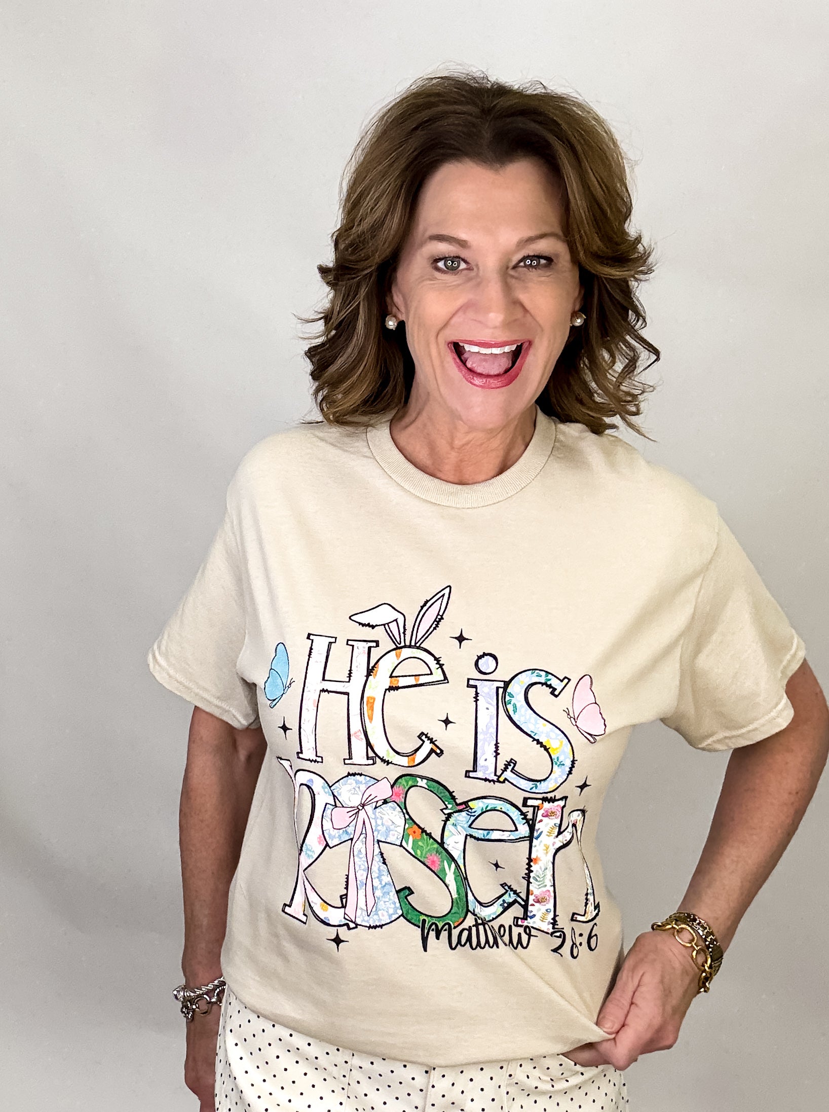 He Is Risen Easter Doodle T-Shirt - Sand