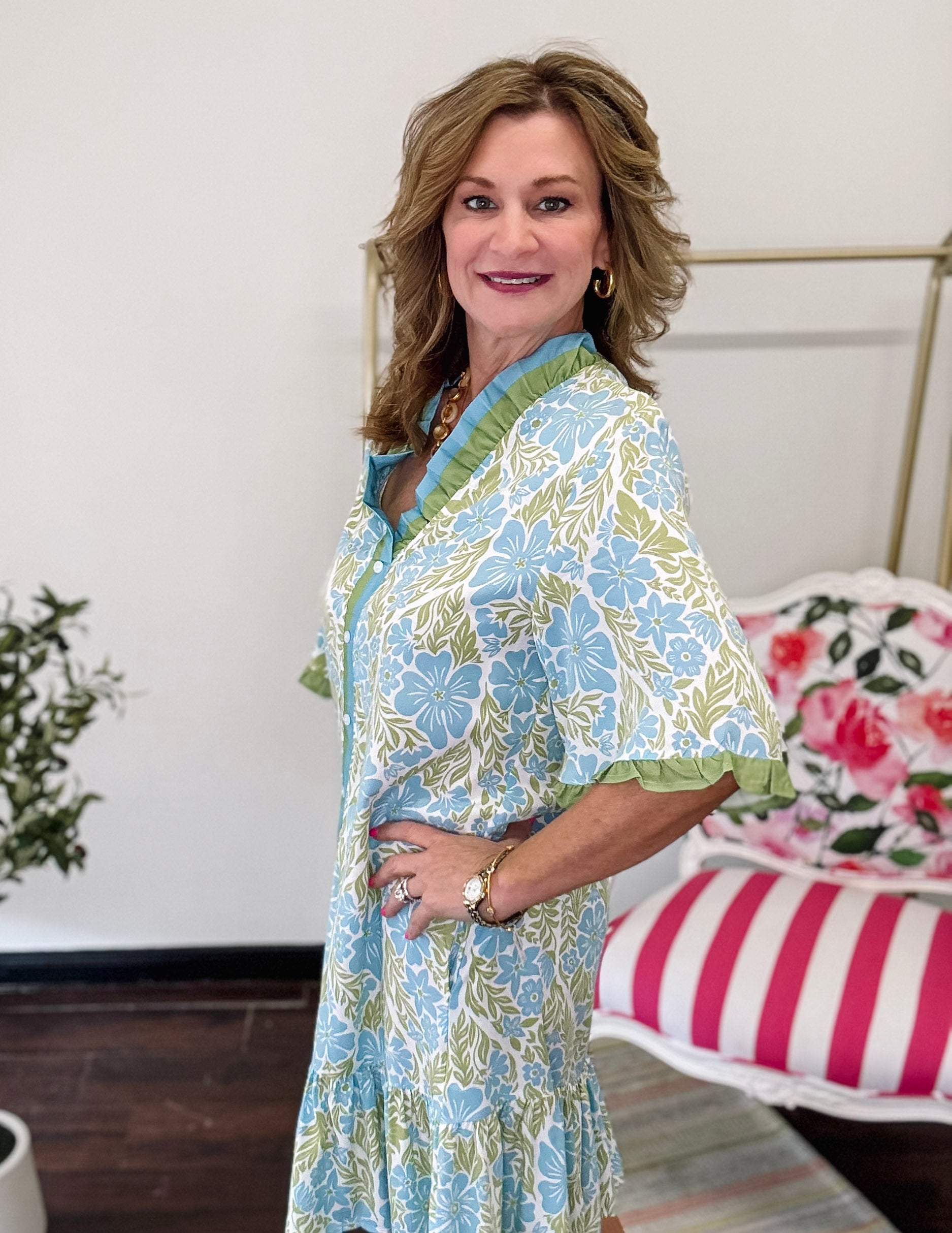 Garden Frill Button Dress