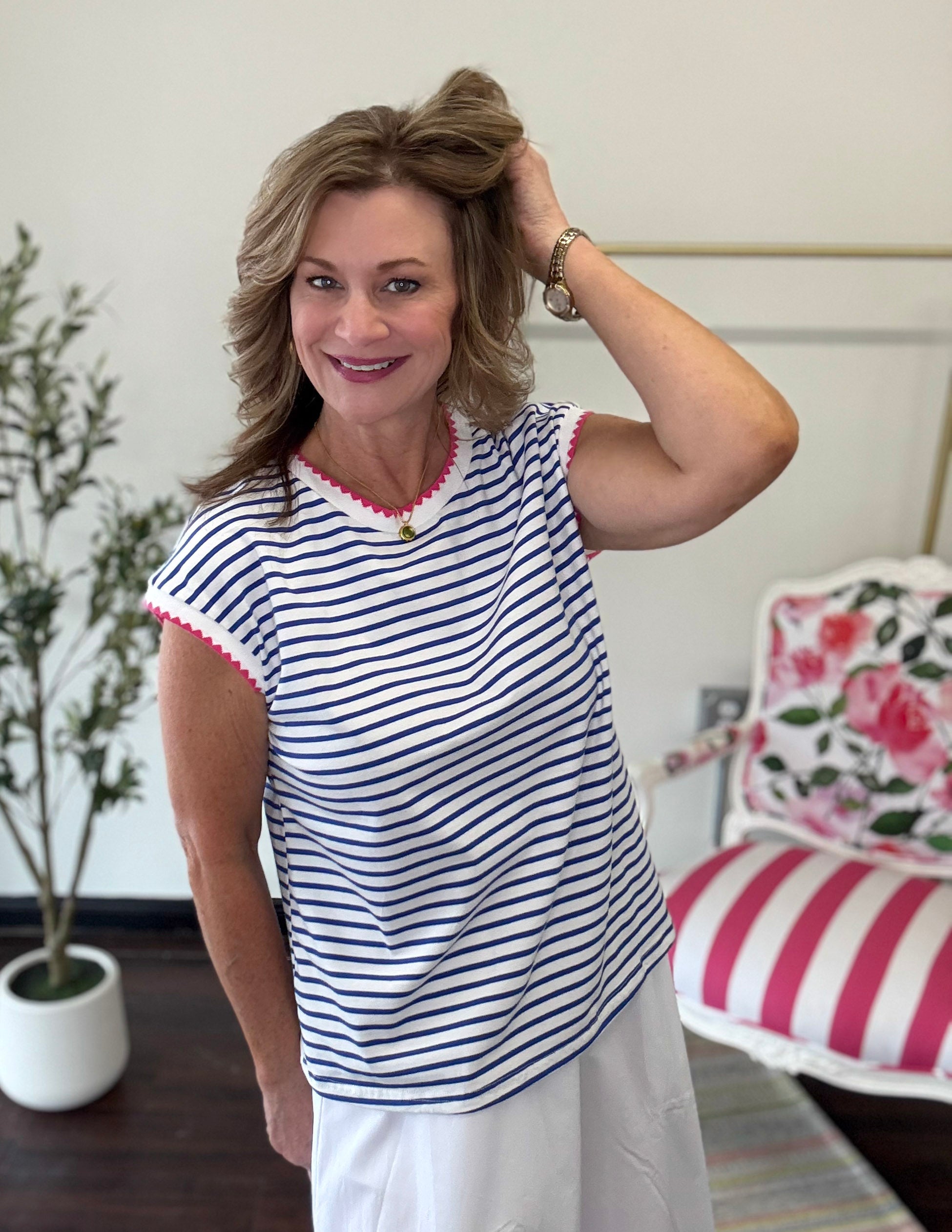 Is It the 80's Blue Stripe Top