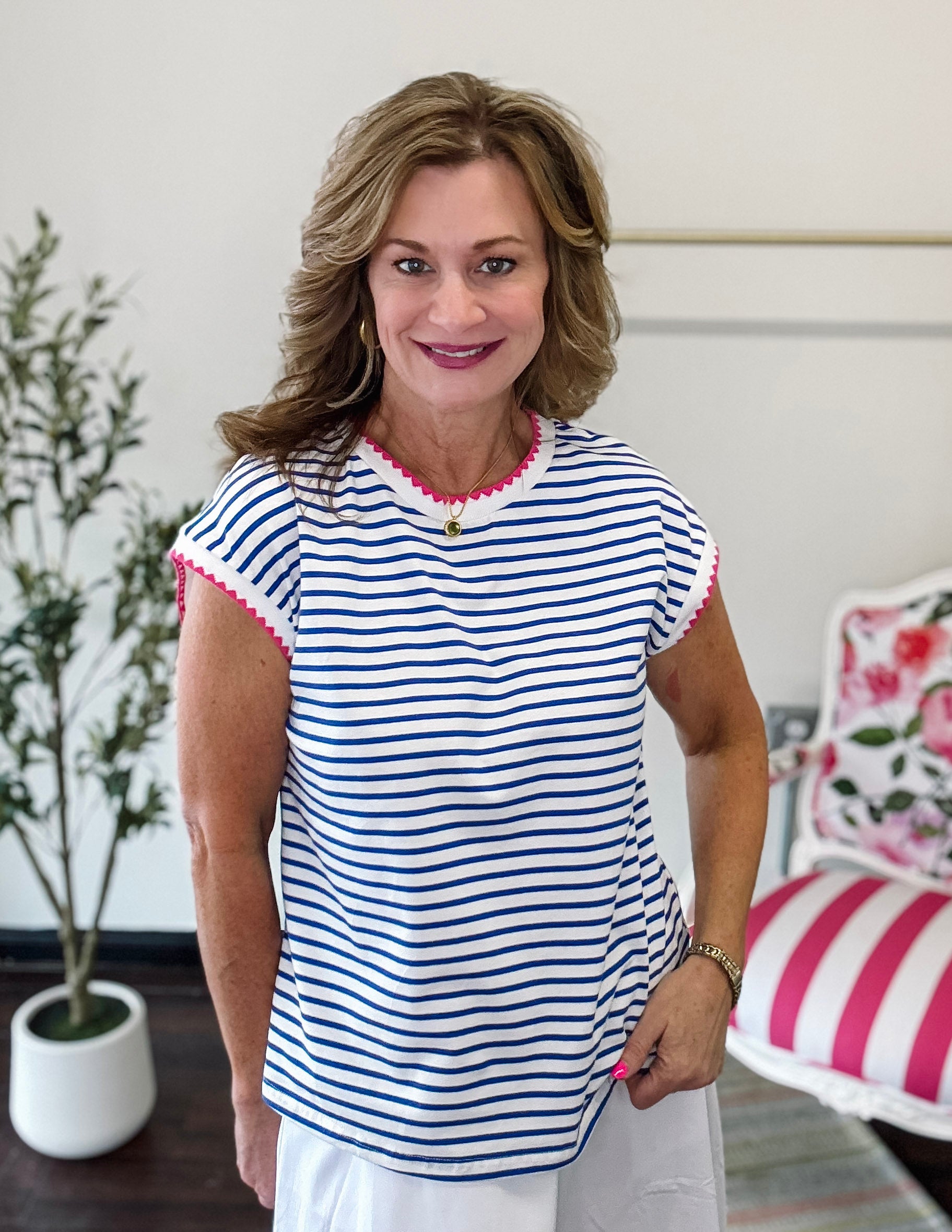 Is It the 80's Blue Stripe Top