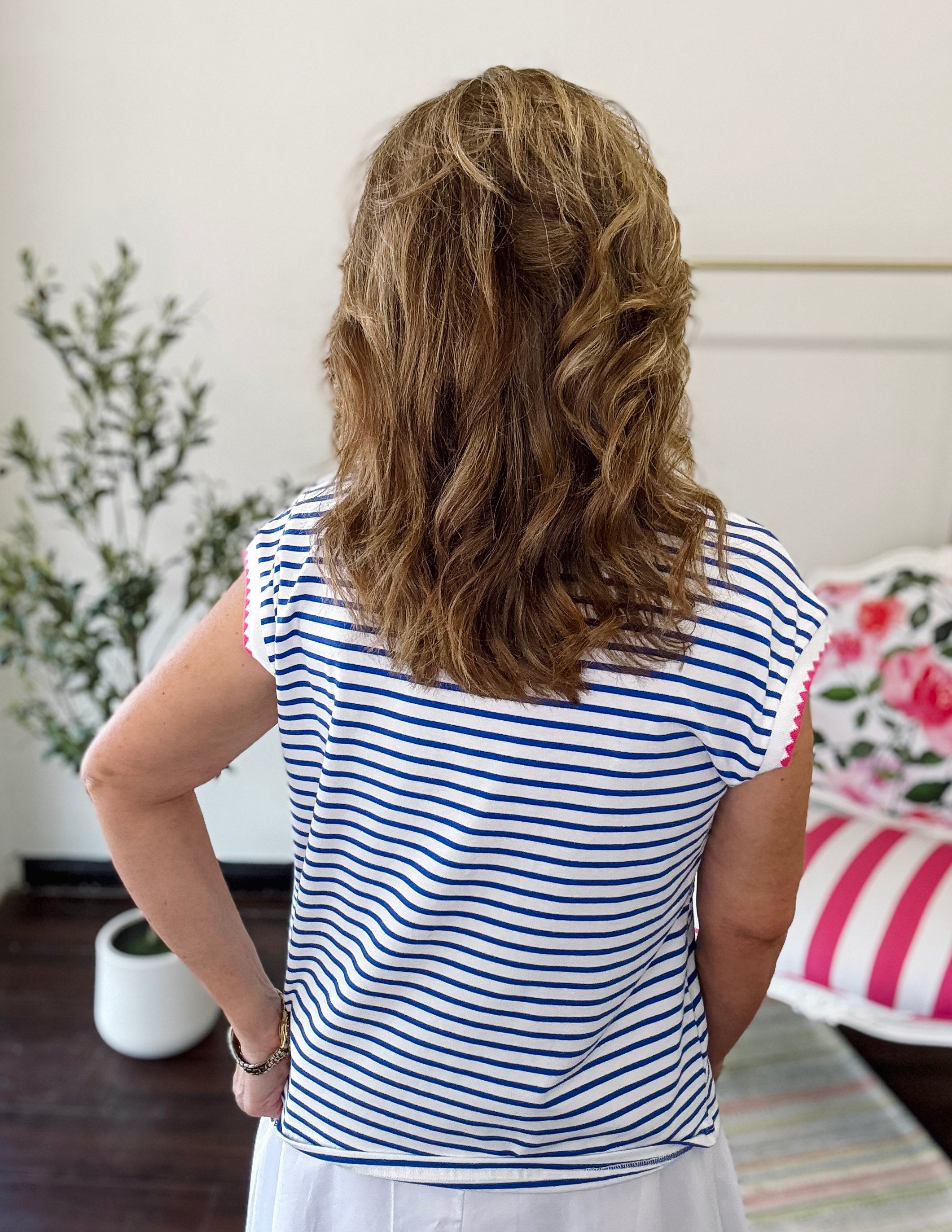 Is It the 80's Blue Stripe Top