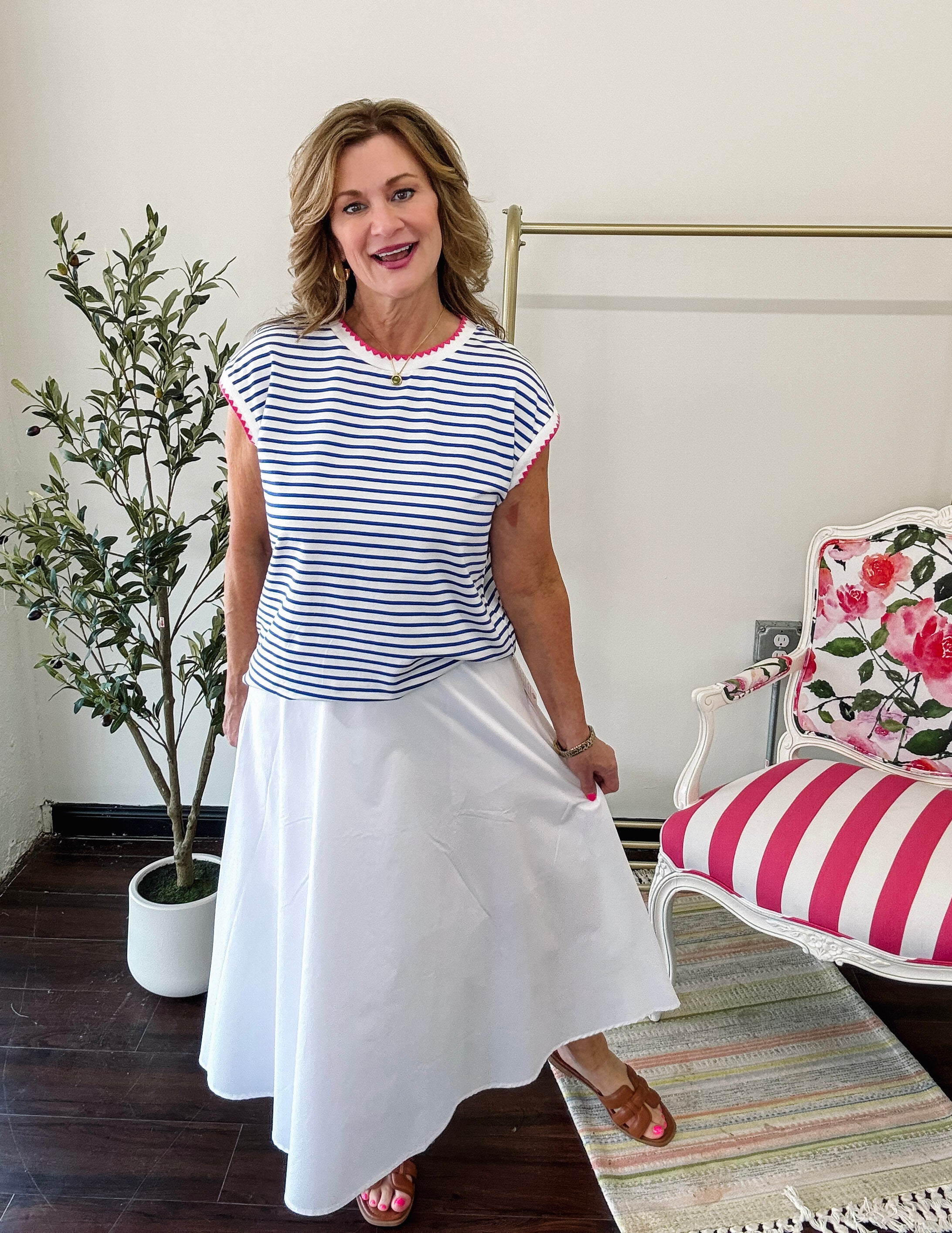 Is It the 80's Blue Stripe Top