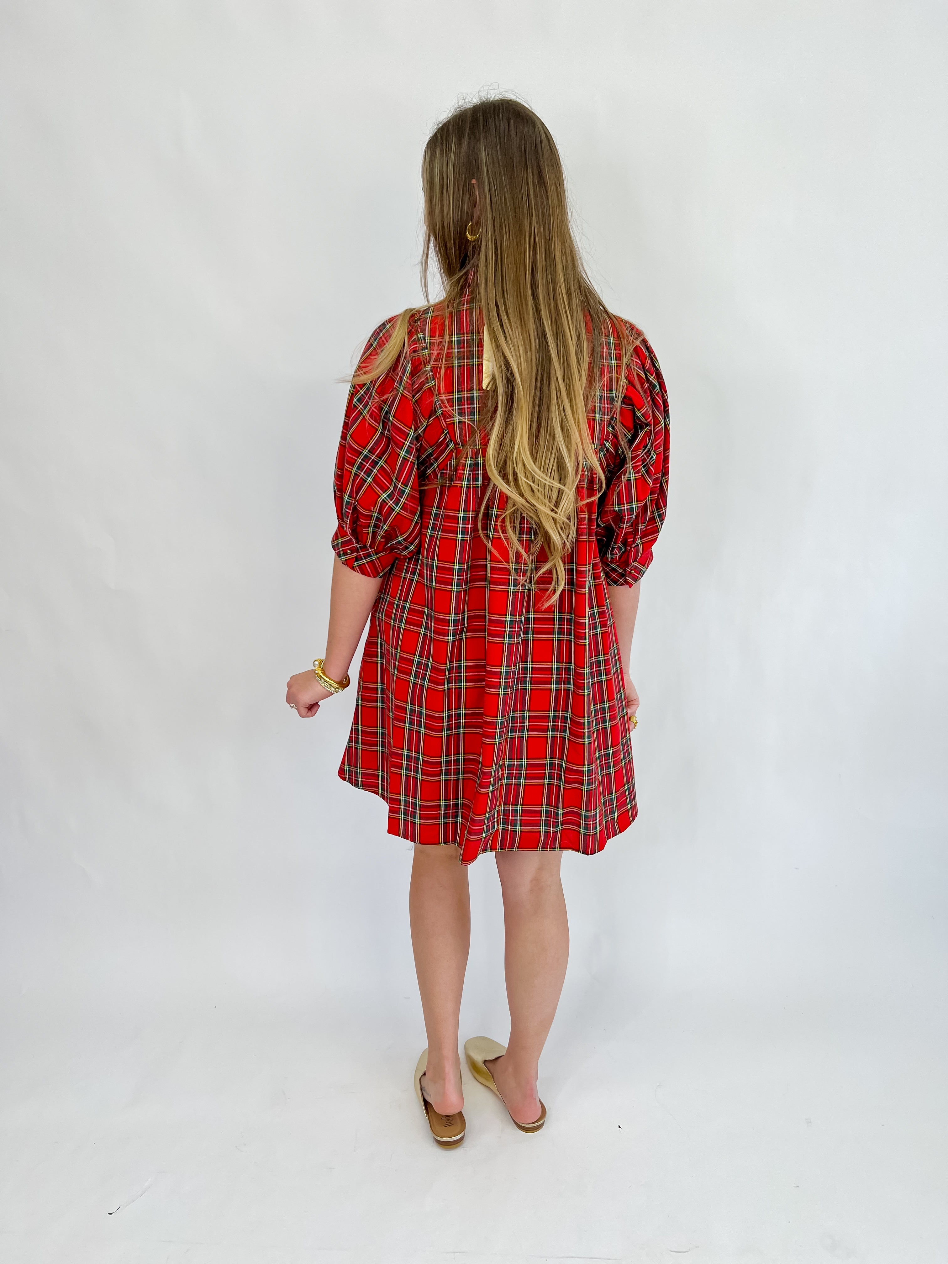 [Entro] Merry Everything Plaid Dress-Red