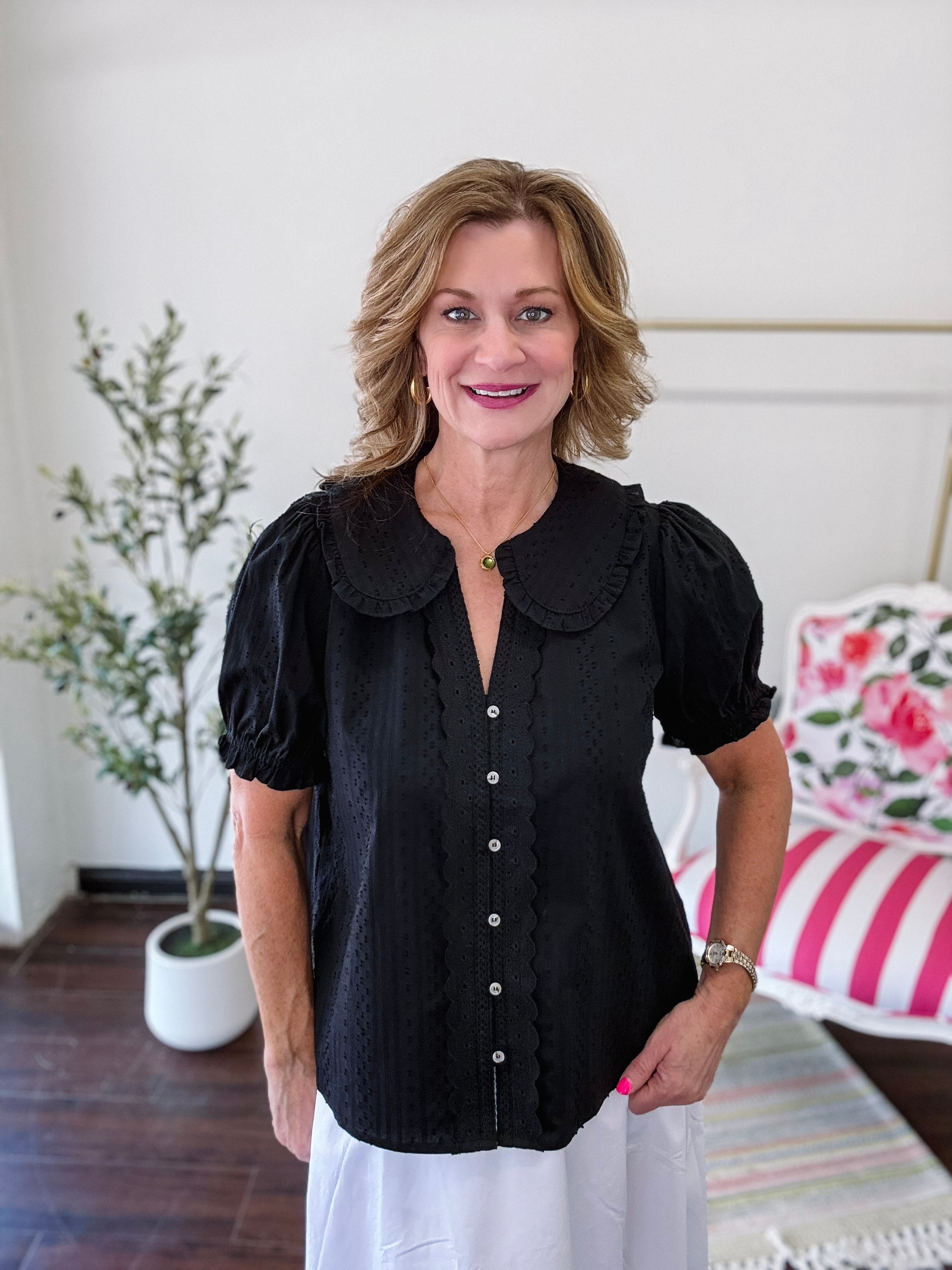 Classic Charm Puff Blouse- Black