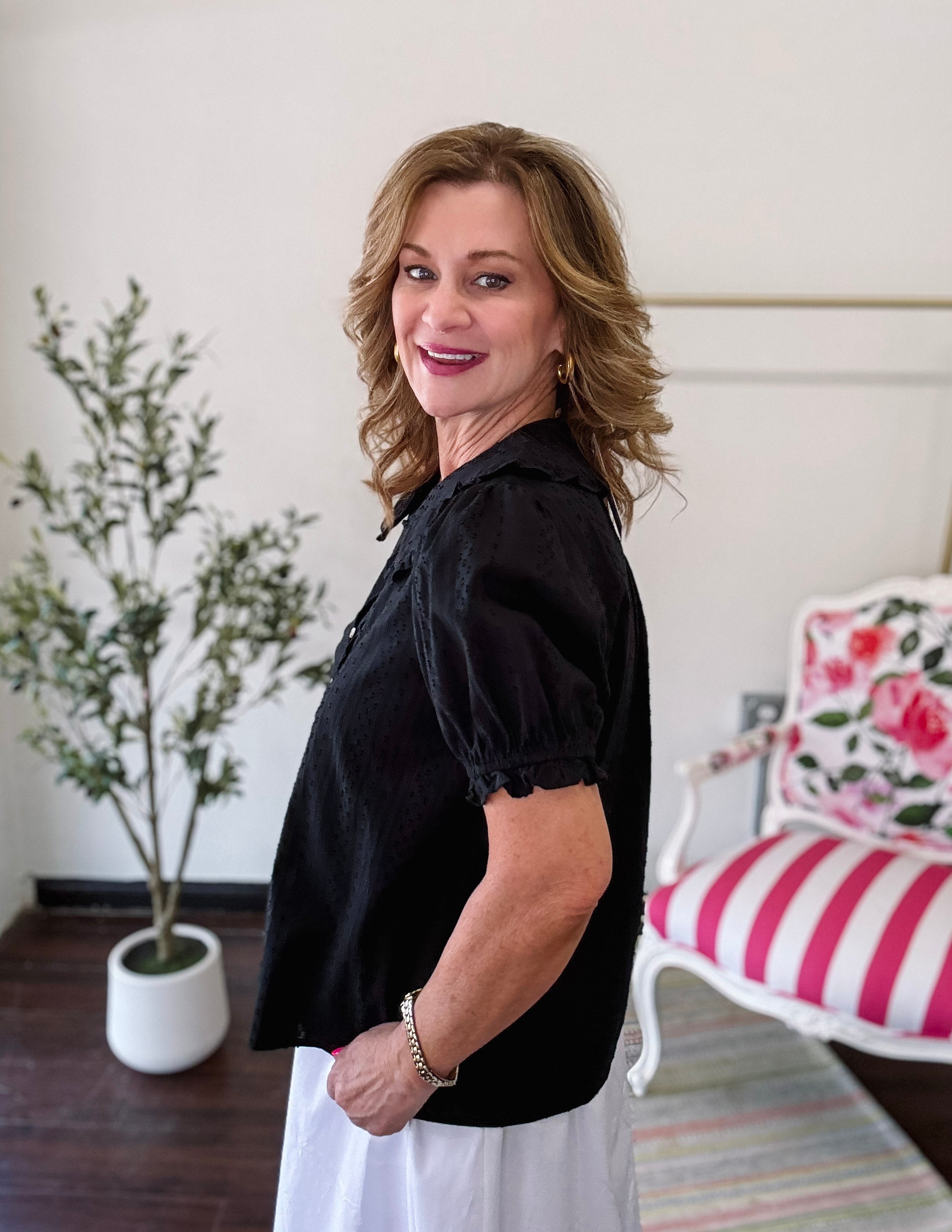 Classic Charm Puff Blouse- Black