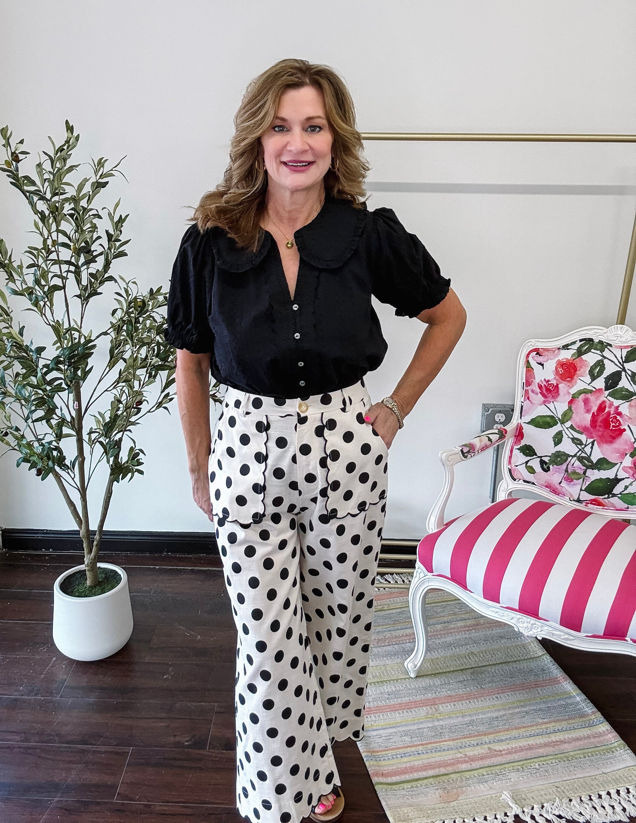 Pretty Polka Scallop Pants- Black
