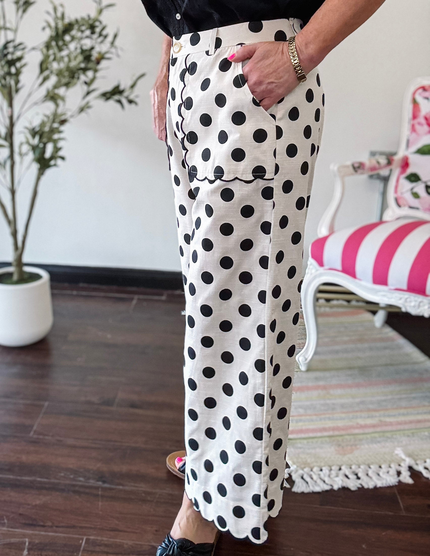 Pretty Polka Scallop Pants- Black