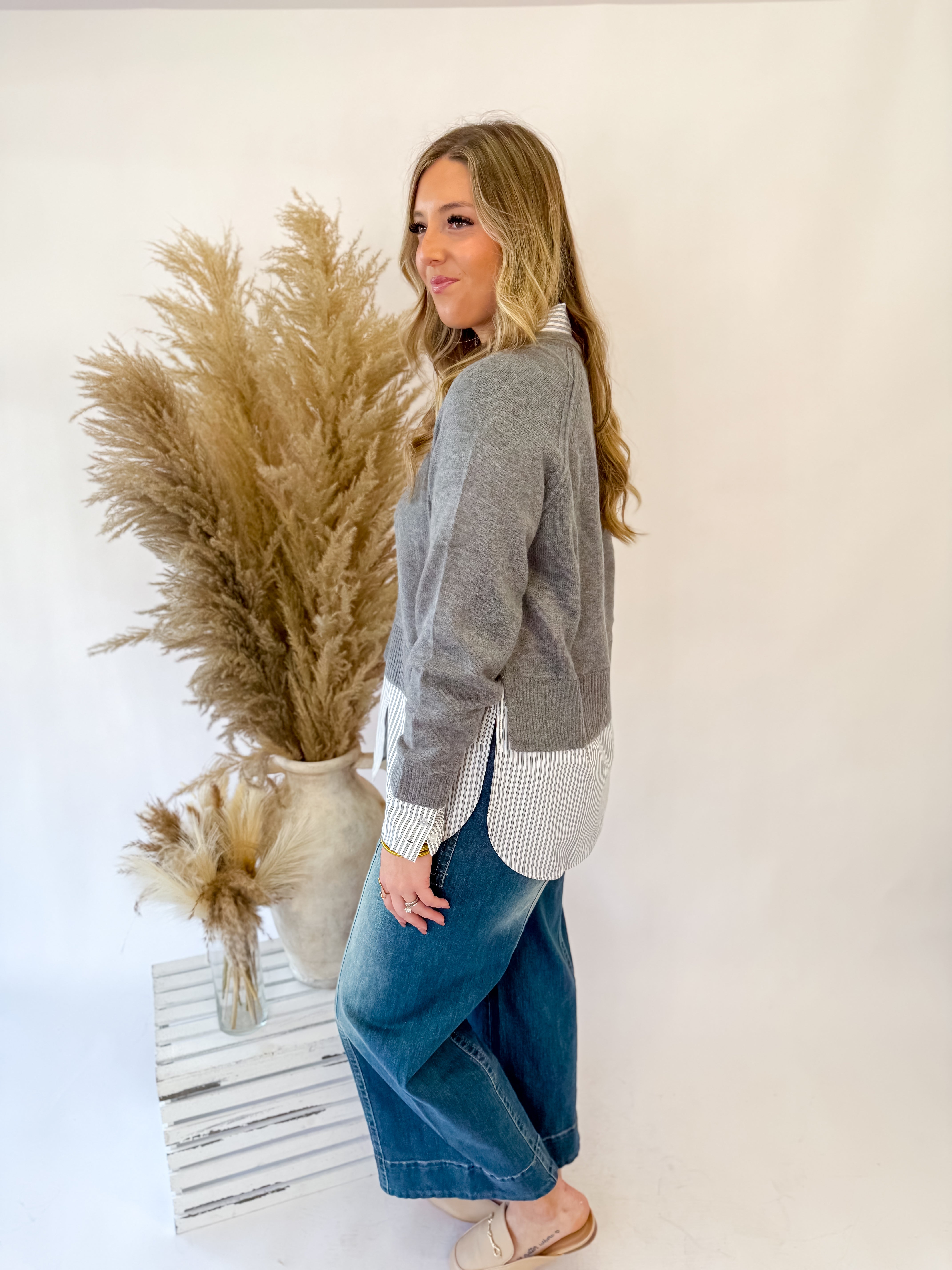 [Elan]Crossover Chic Sweater-Grey