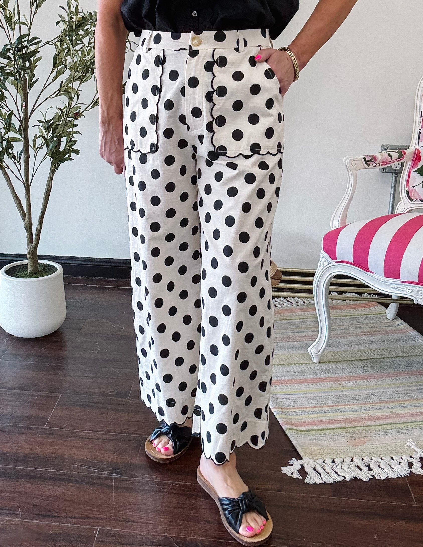 Pretty Polka Scallop Pants- Black