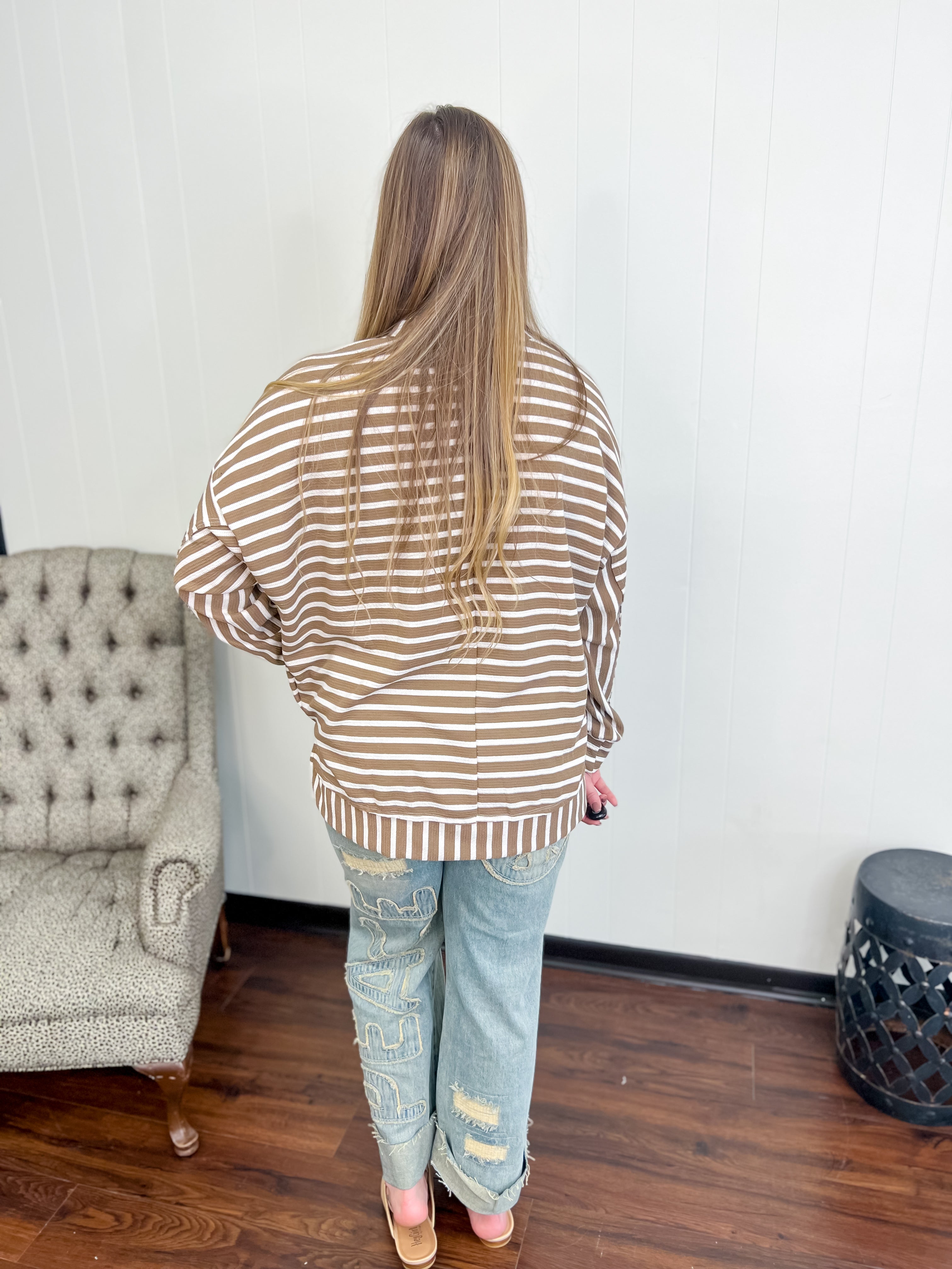 Best Cozy Top Ever-Brown Stripe