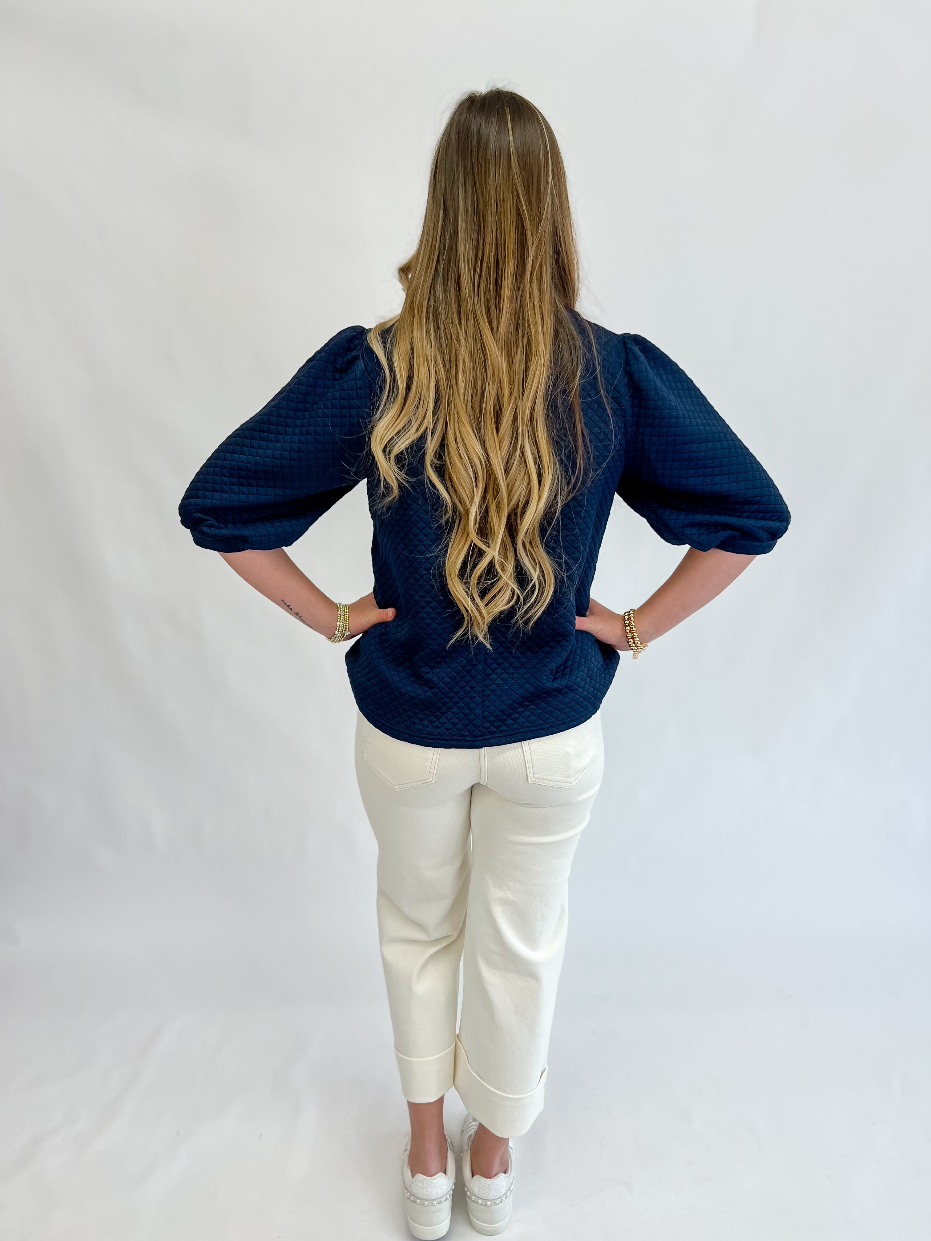 Navy Charm Textured Top