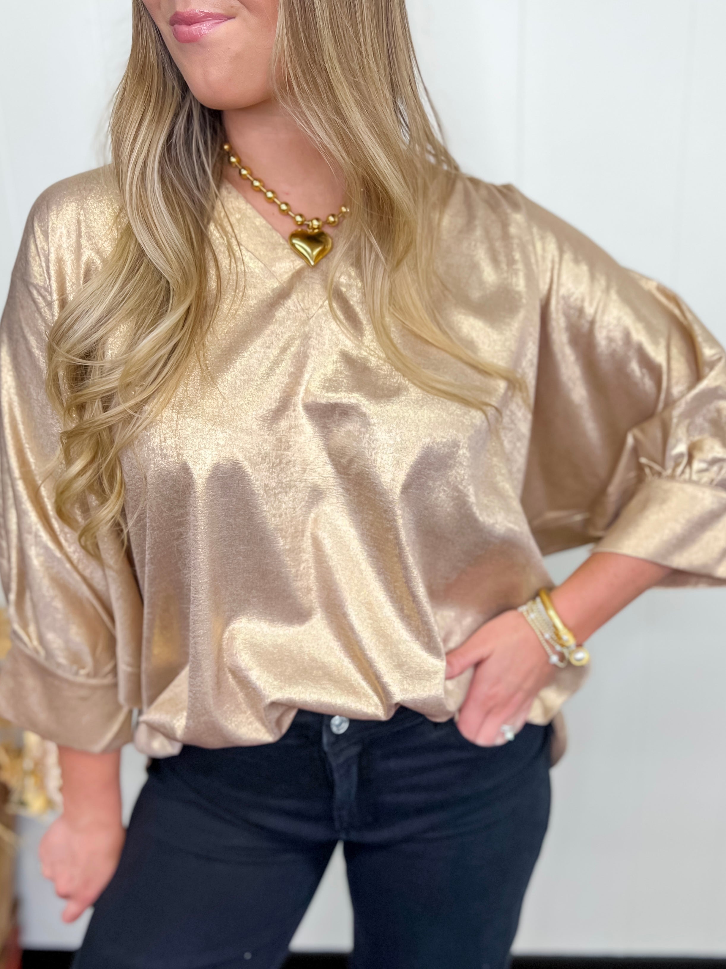 Coming In Hot Metallic Top-Taupe