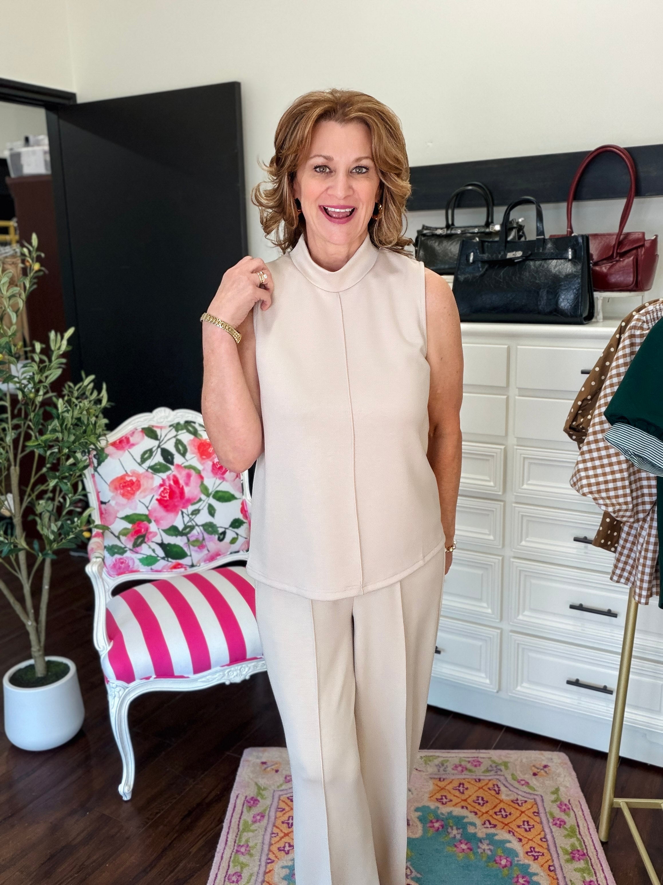 Classic Mock Neck Top - Almond