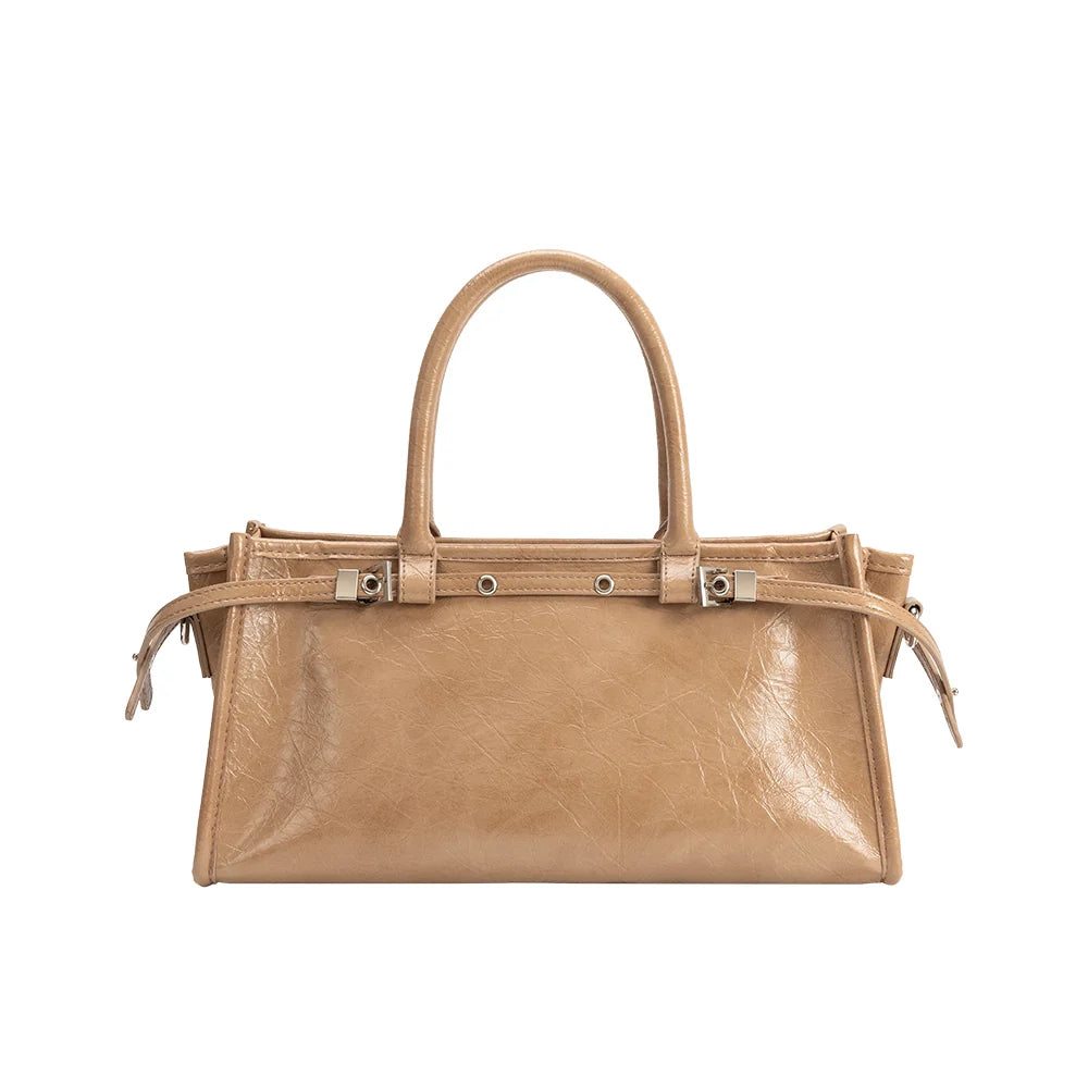 Rhonda Vegan Leather Top Handle Bag-Tan