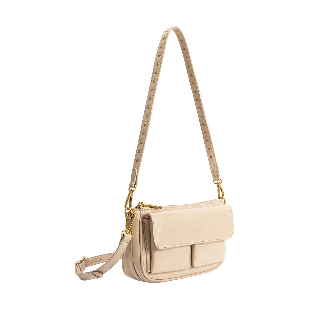 Aria Vegan Leather Shoulder Bag-Mushroom